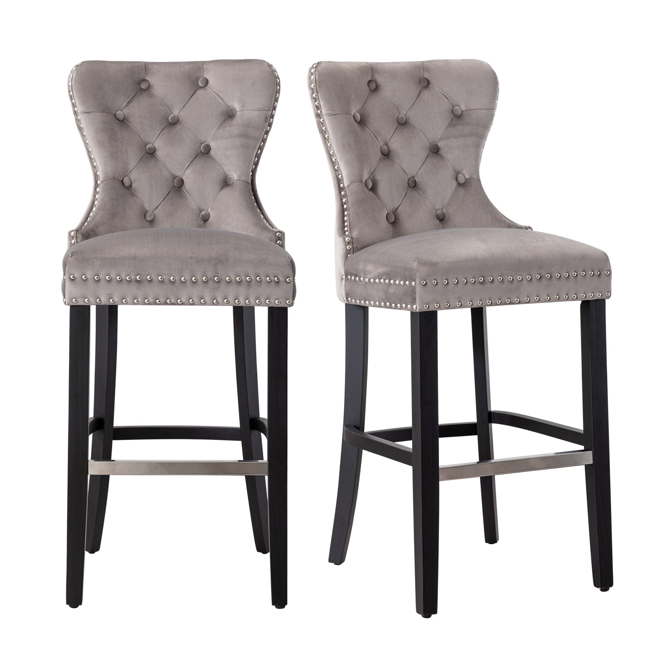 Hank 29" Tufted Velvet Counter Stool (Set of 2) Black/Velvet Gray