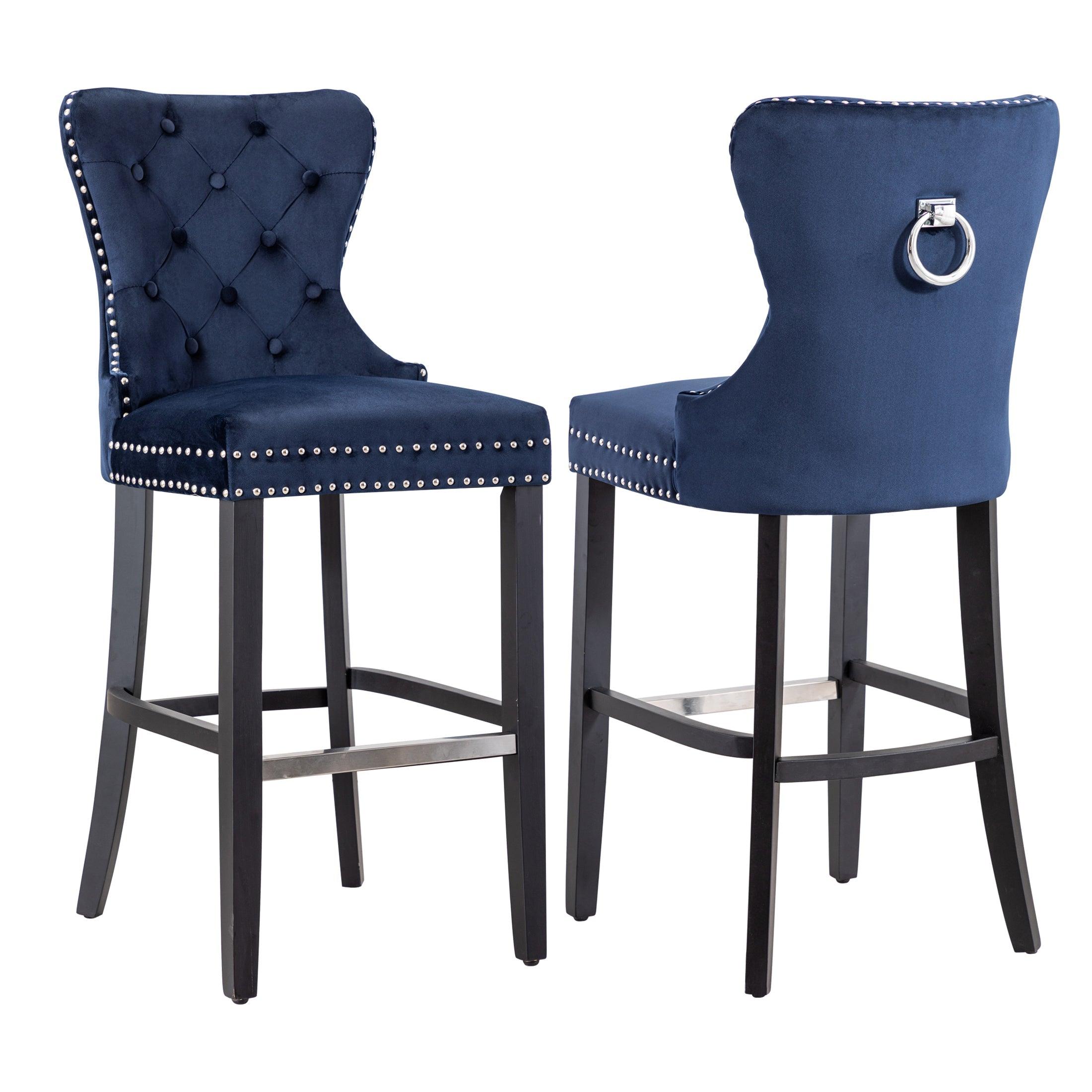 Hank 29" Tufted Velvet Counter Stool (Set of 2) Black/Velvet Navy Blue