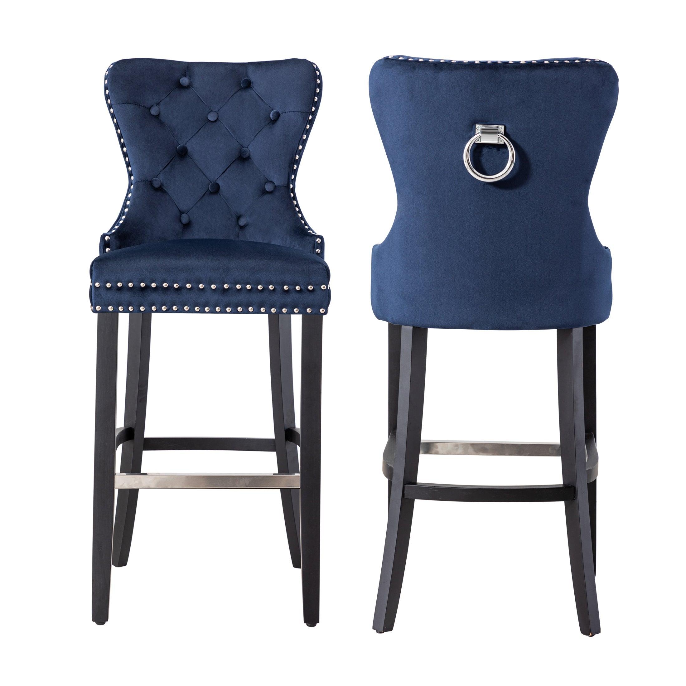 Hank 29" Tufted Velvet Counter Stool (Set of 2) Black/Velvet Navy Blue