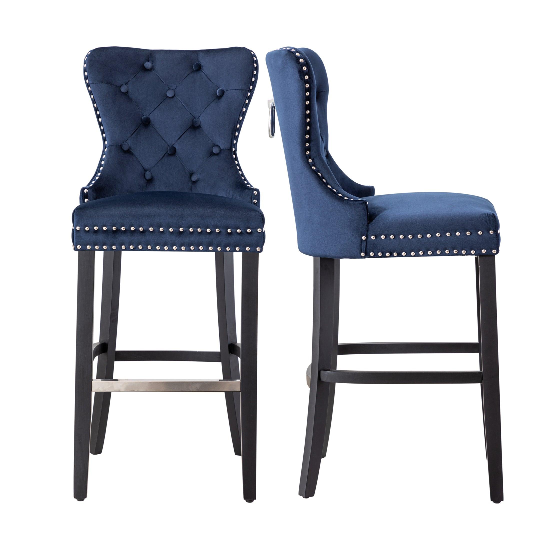 Hank 29" Tufted Velvet Counter Stool (Set of 2) Black/Velvet Navy Blue