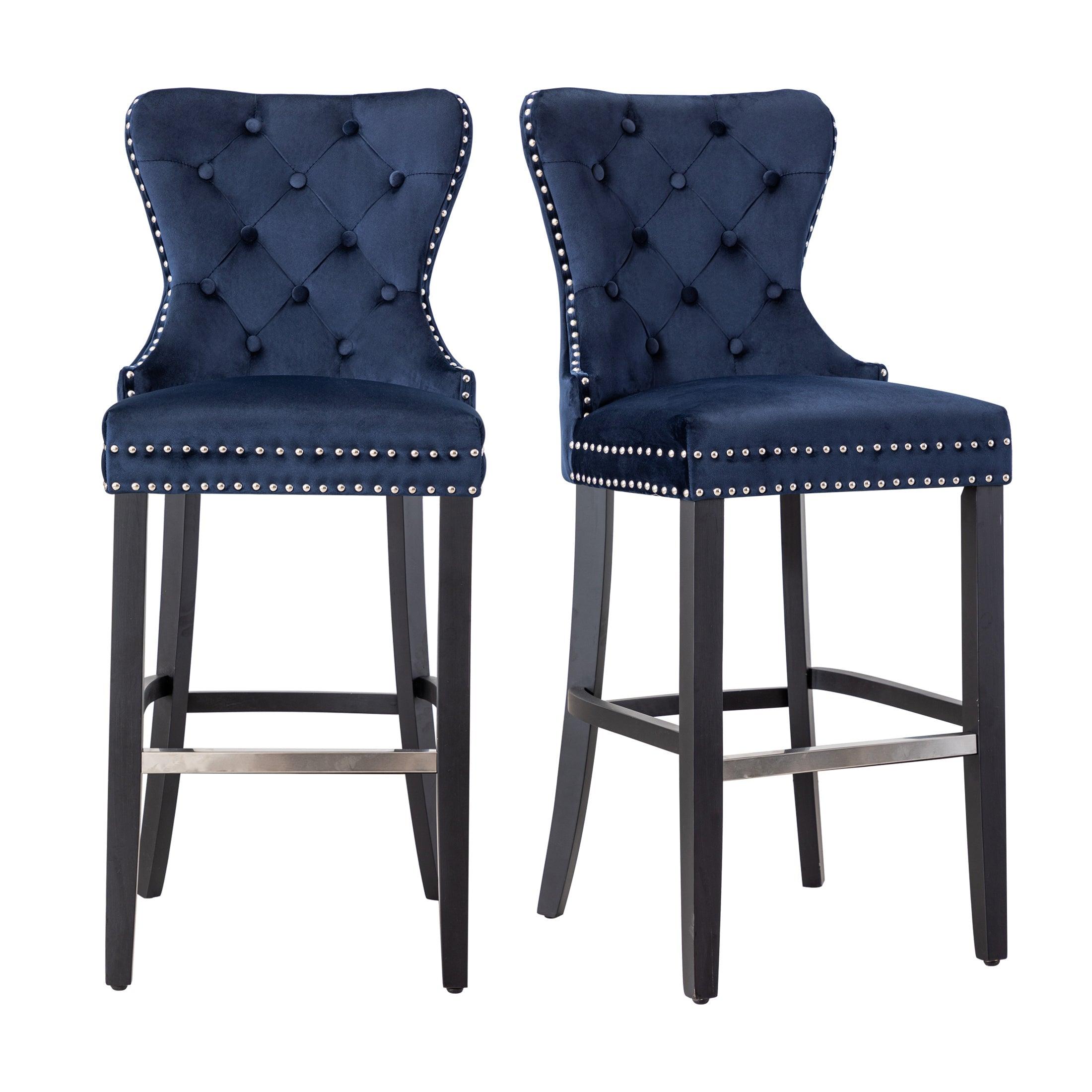 Hank 29" Tufted Velvet Counter Stool (Set of 2) Black/Velvet Navy Blue