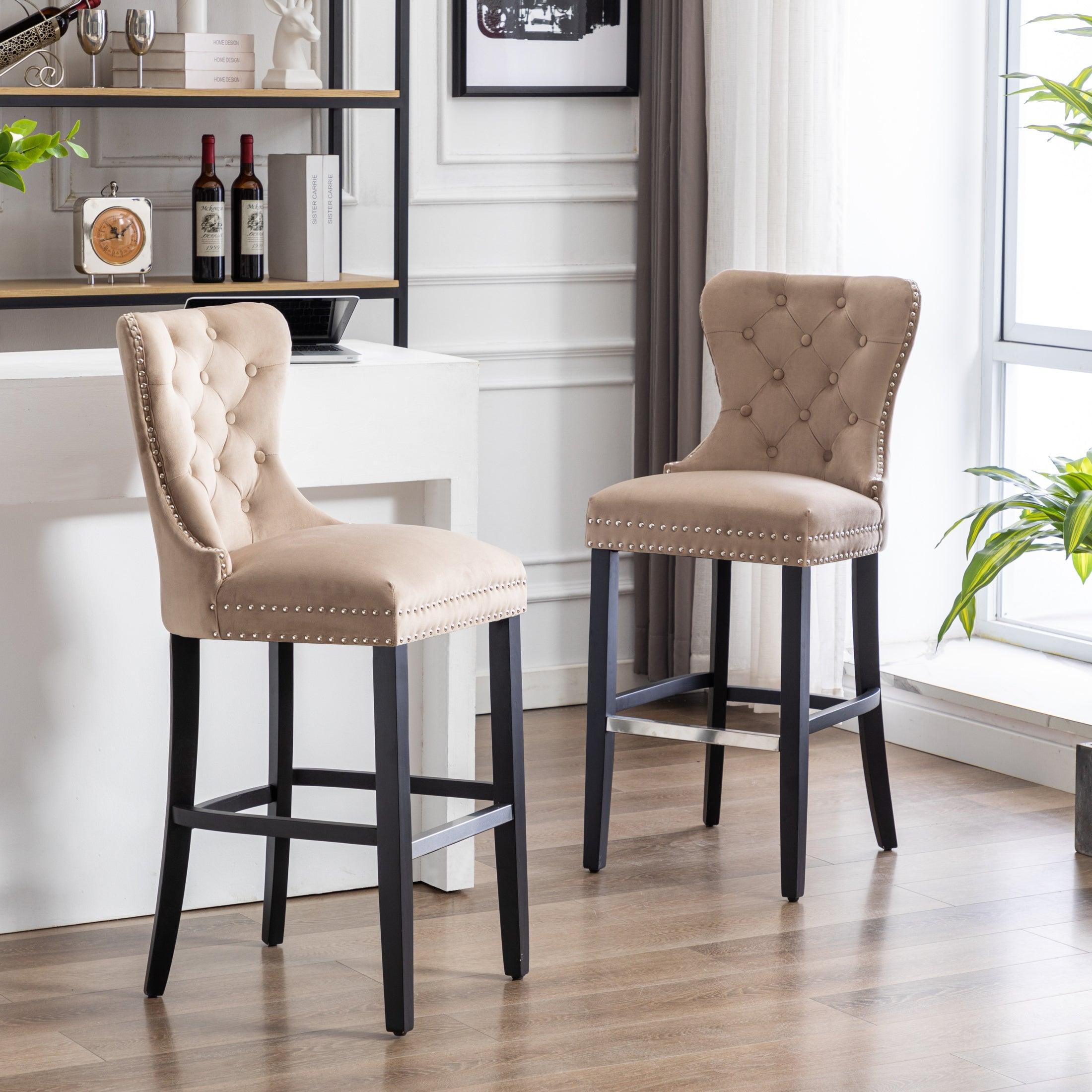 Hank 29" Tufted Velvet Counter Stool (Set of 2) Black/Velvet Taupe