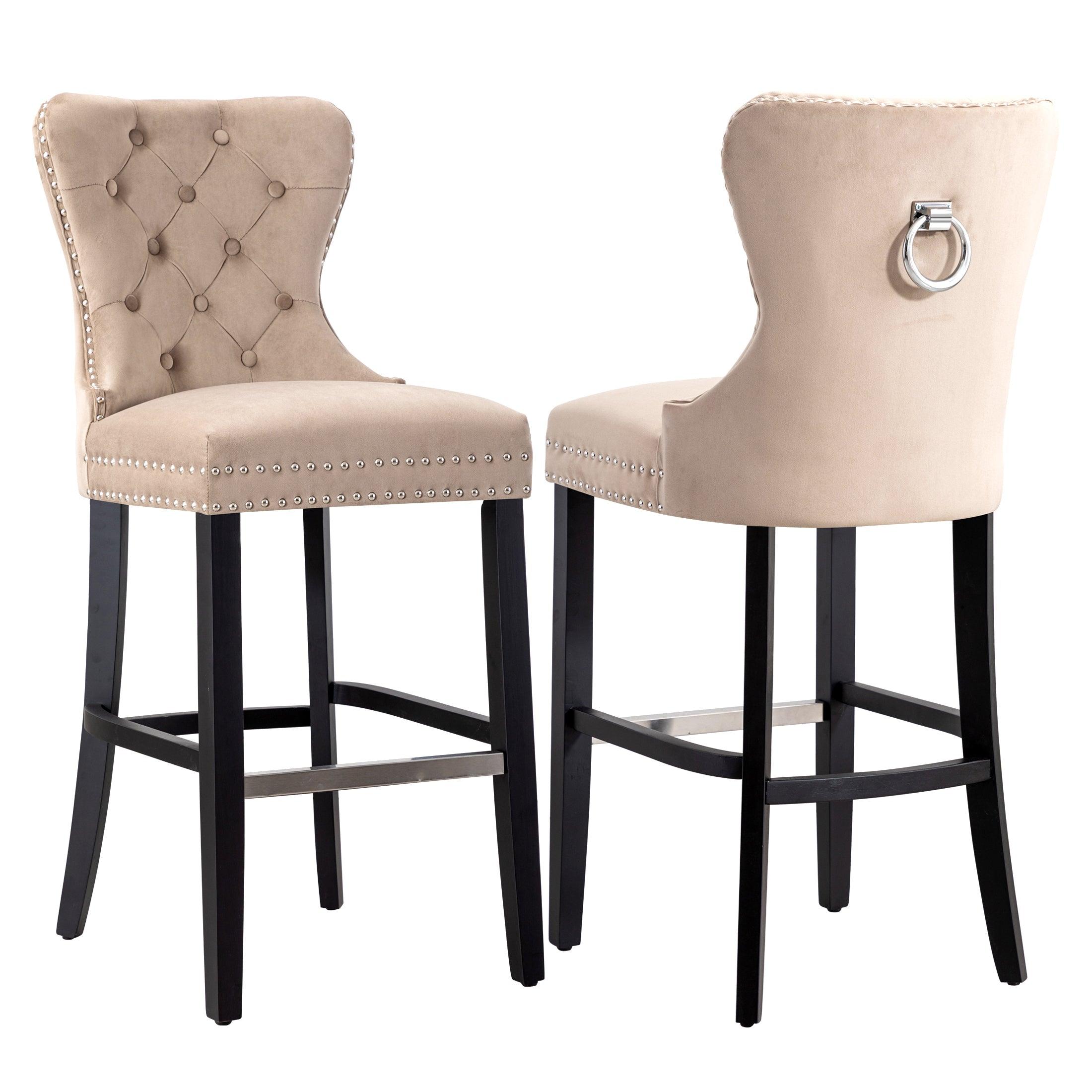 Hank 29" Tufted Velvet Counter Stool (Set of 2) Black/Velvet Taupe