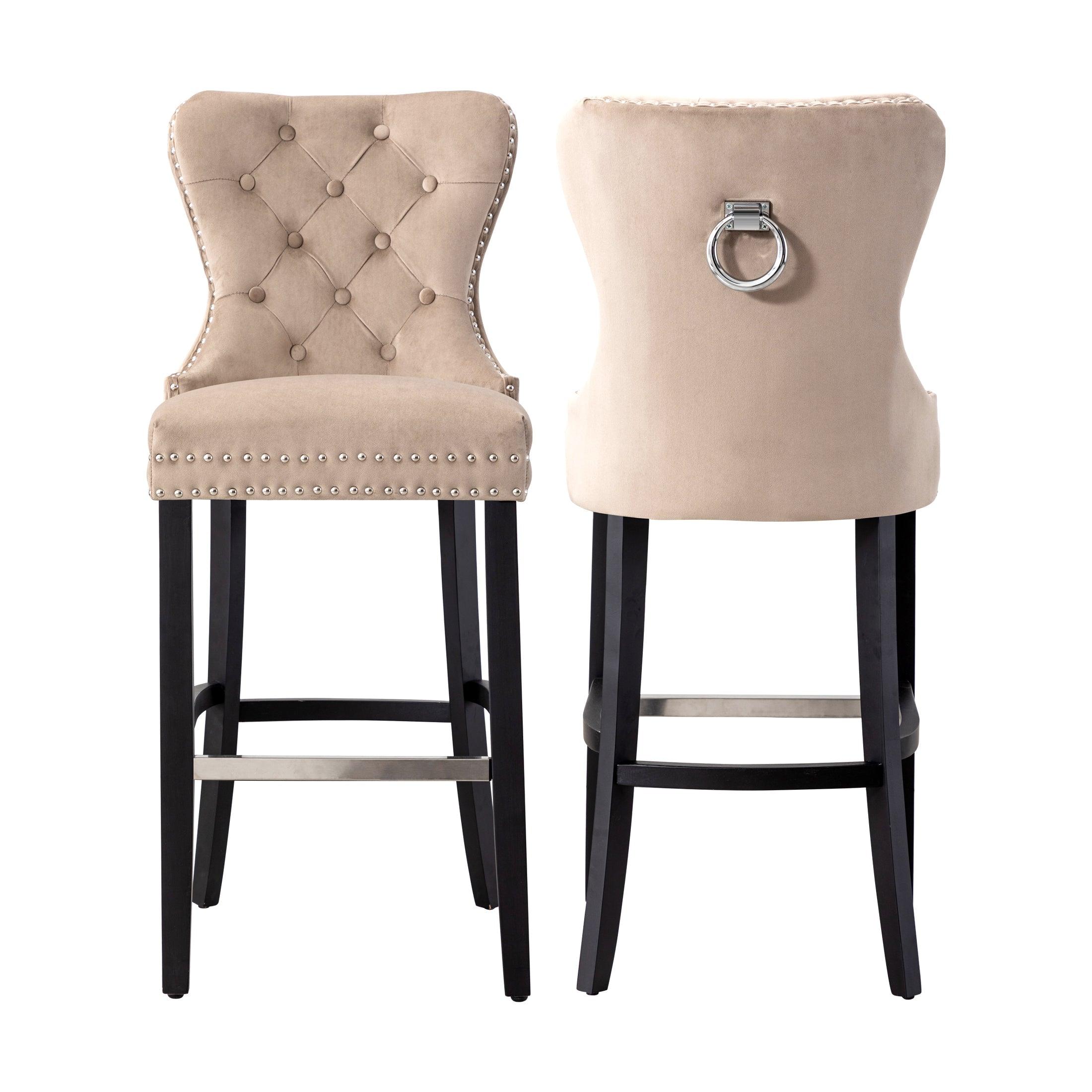 Hank 29" Tufted Velvet Counter Stool (Set of 2) Black/Velvet Taupe