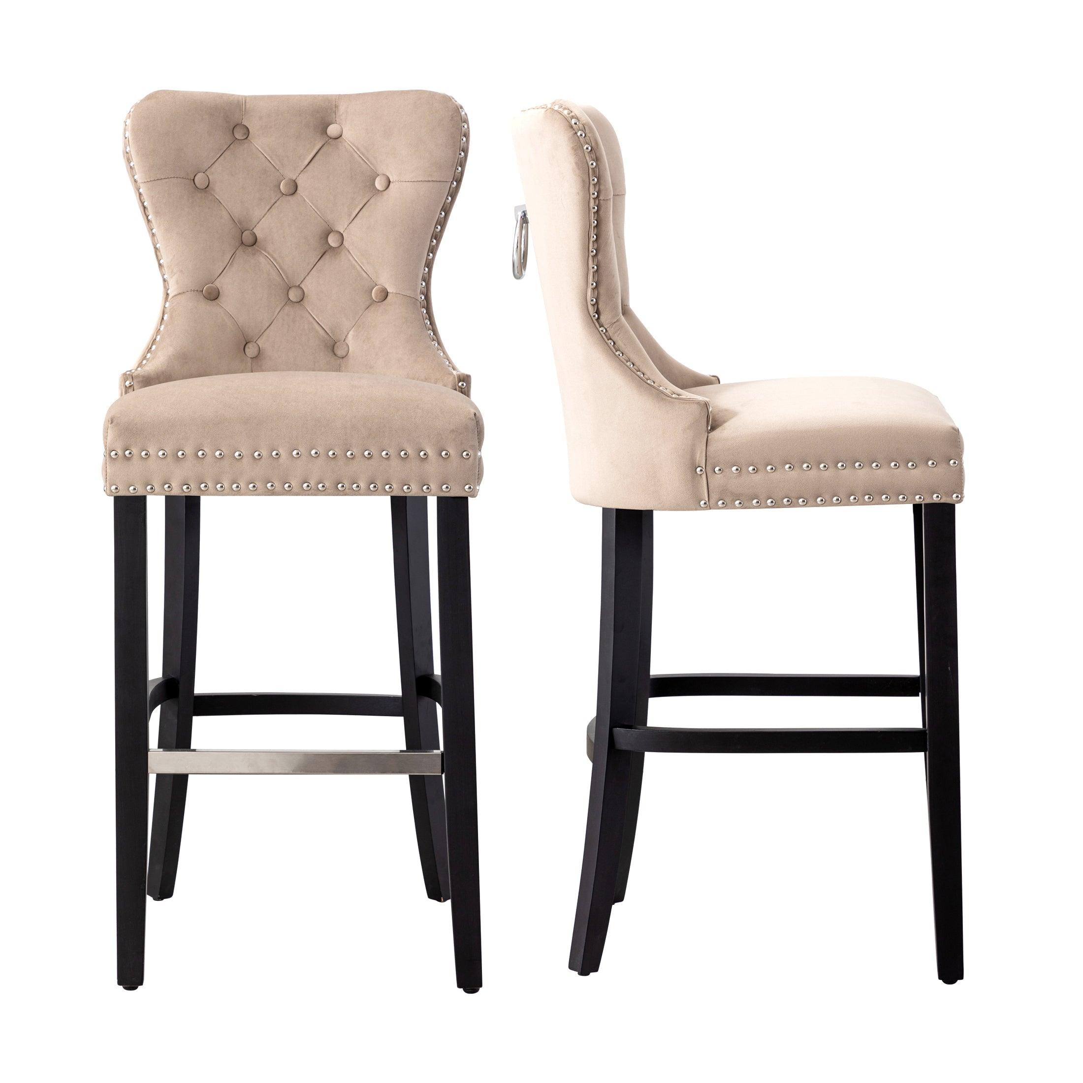 Hank 29" Tufted Velvet Counter Stool (Set of 2) Black/Velvet Taupe