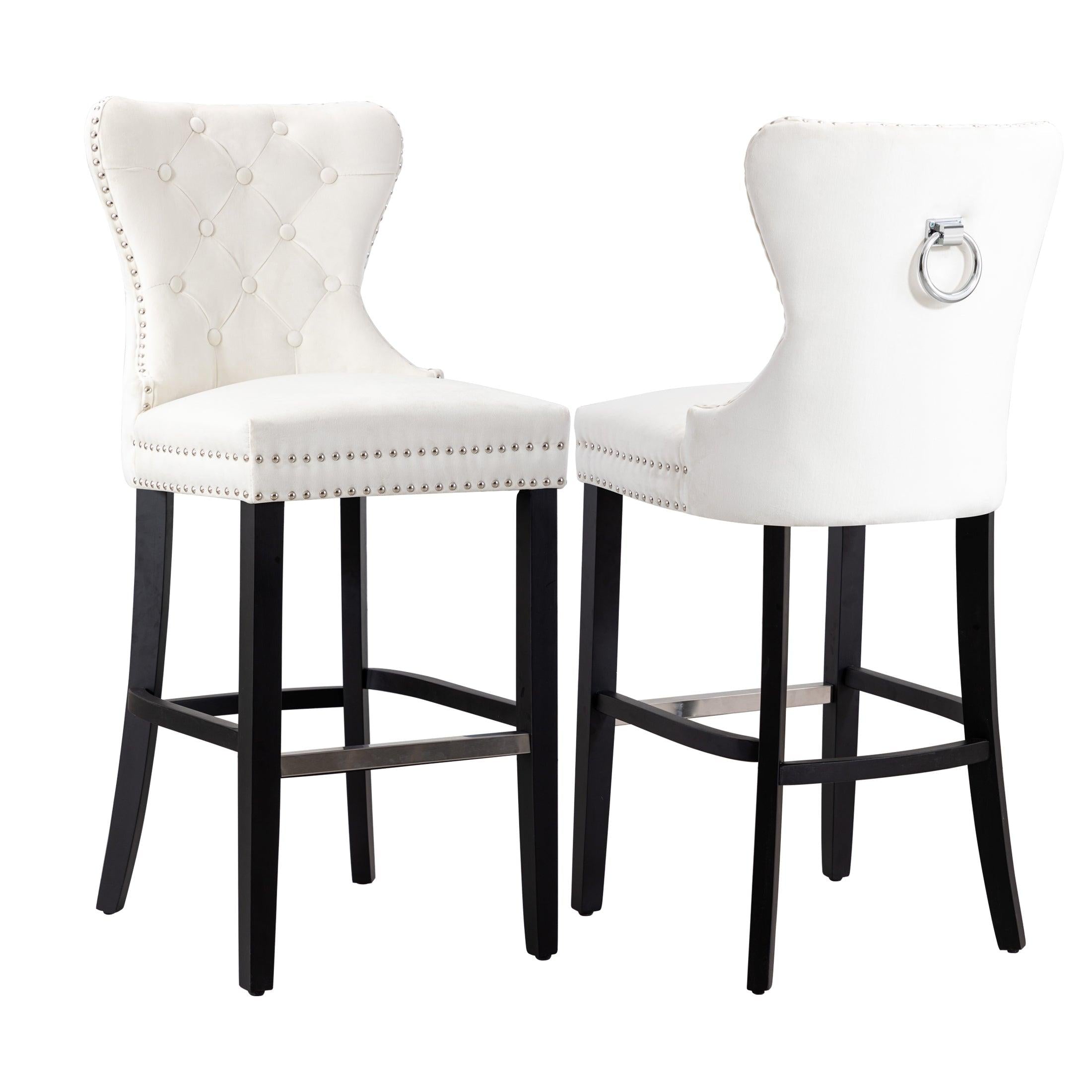 Hank 29" Tufted Velvet Counter Stool (Set of 2) Black/Velvet Cream