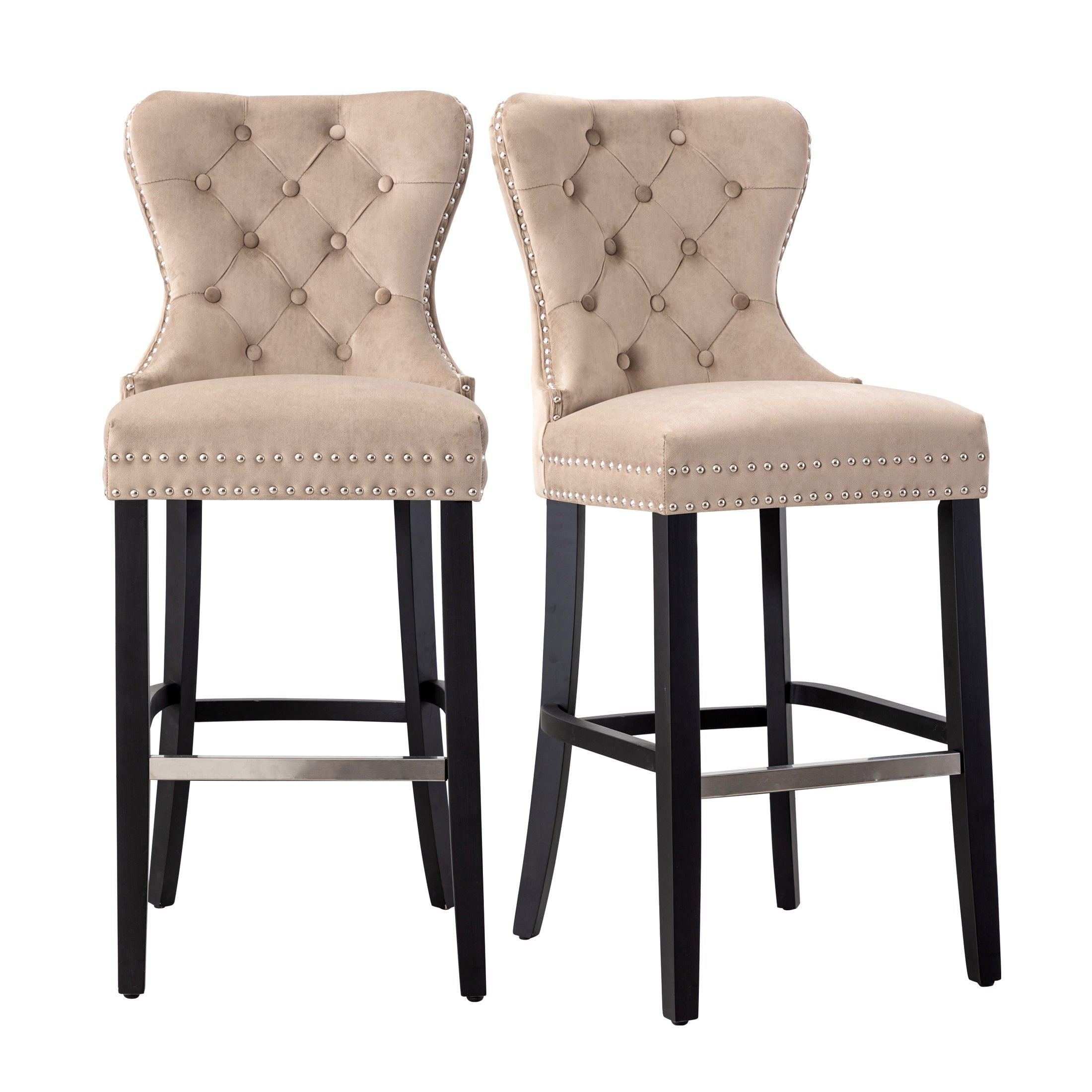 Hank 29" Tufted Velvet Counter Stool (Set of 2) Black/Velvet Taupe