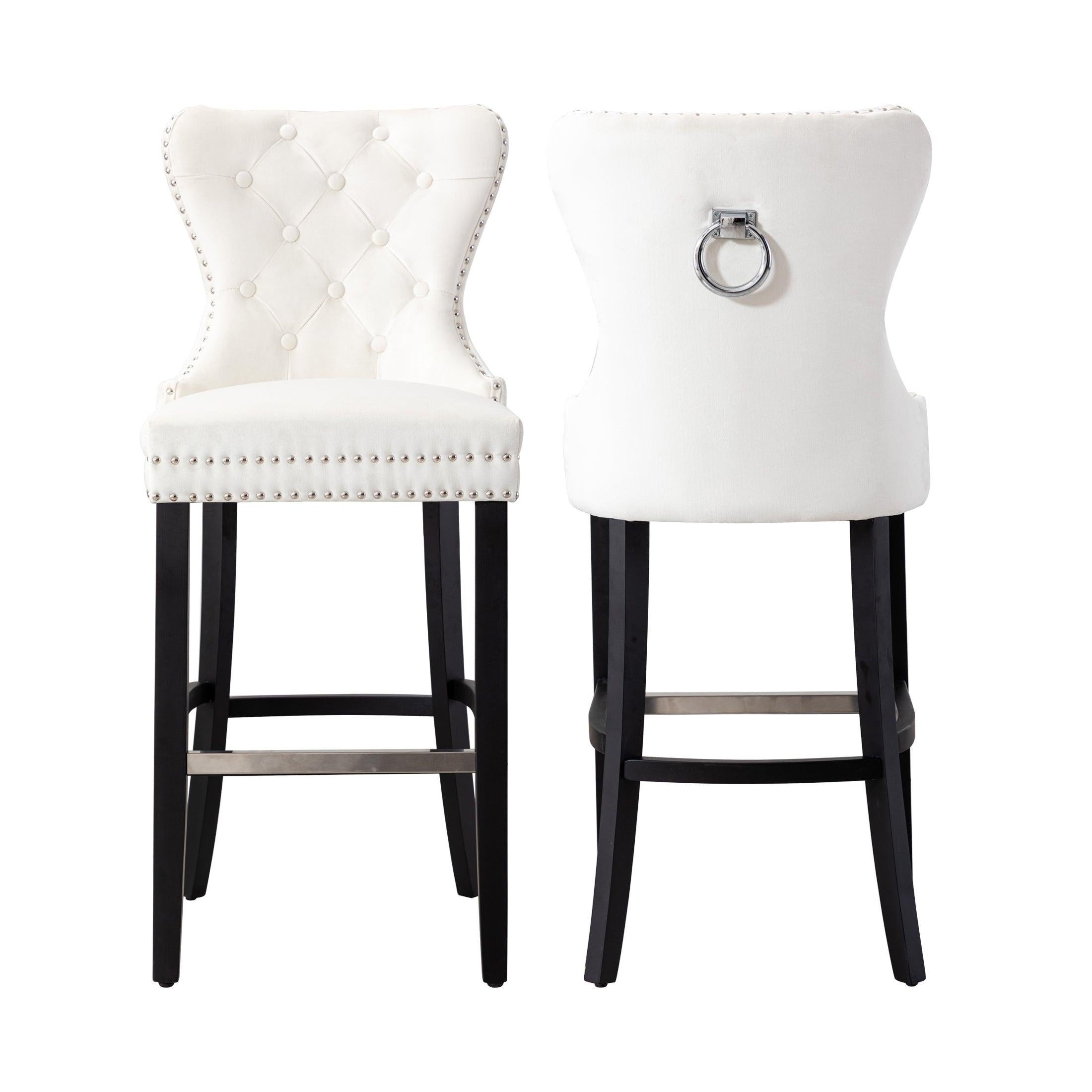 Hank 29" Tufted Velvet Counter Stool (Set of 2) Black/Velvet Cream