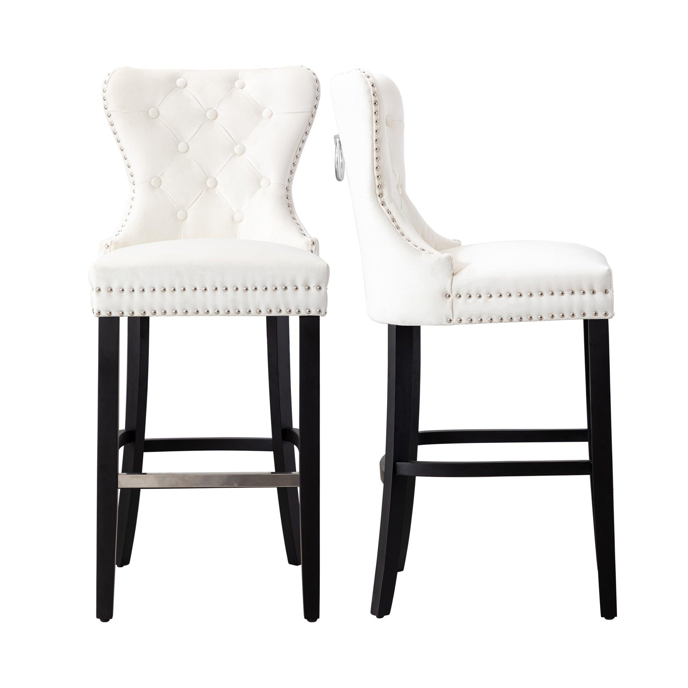 Hank 29" Tufted Velvet Counter Stool (Set of 2) Black/Velvet Cream