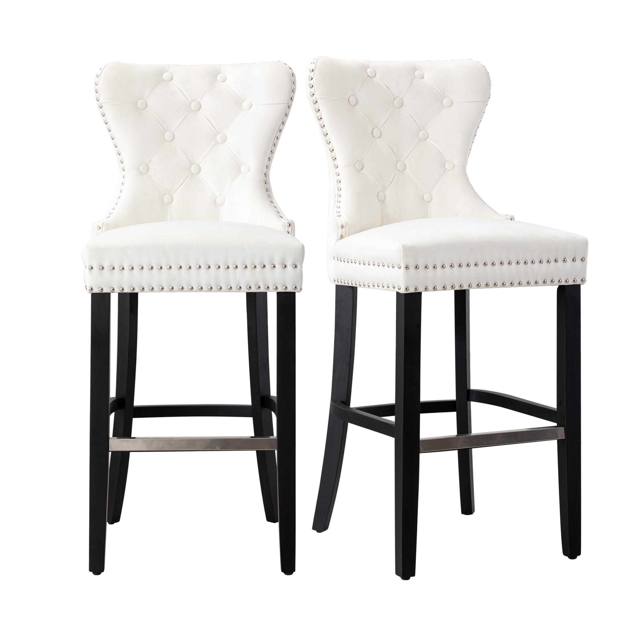 Hank 29" Tufted Velvet Counter Stool (Set of 2) Black/Velvet Cream