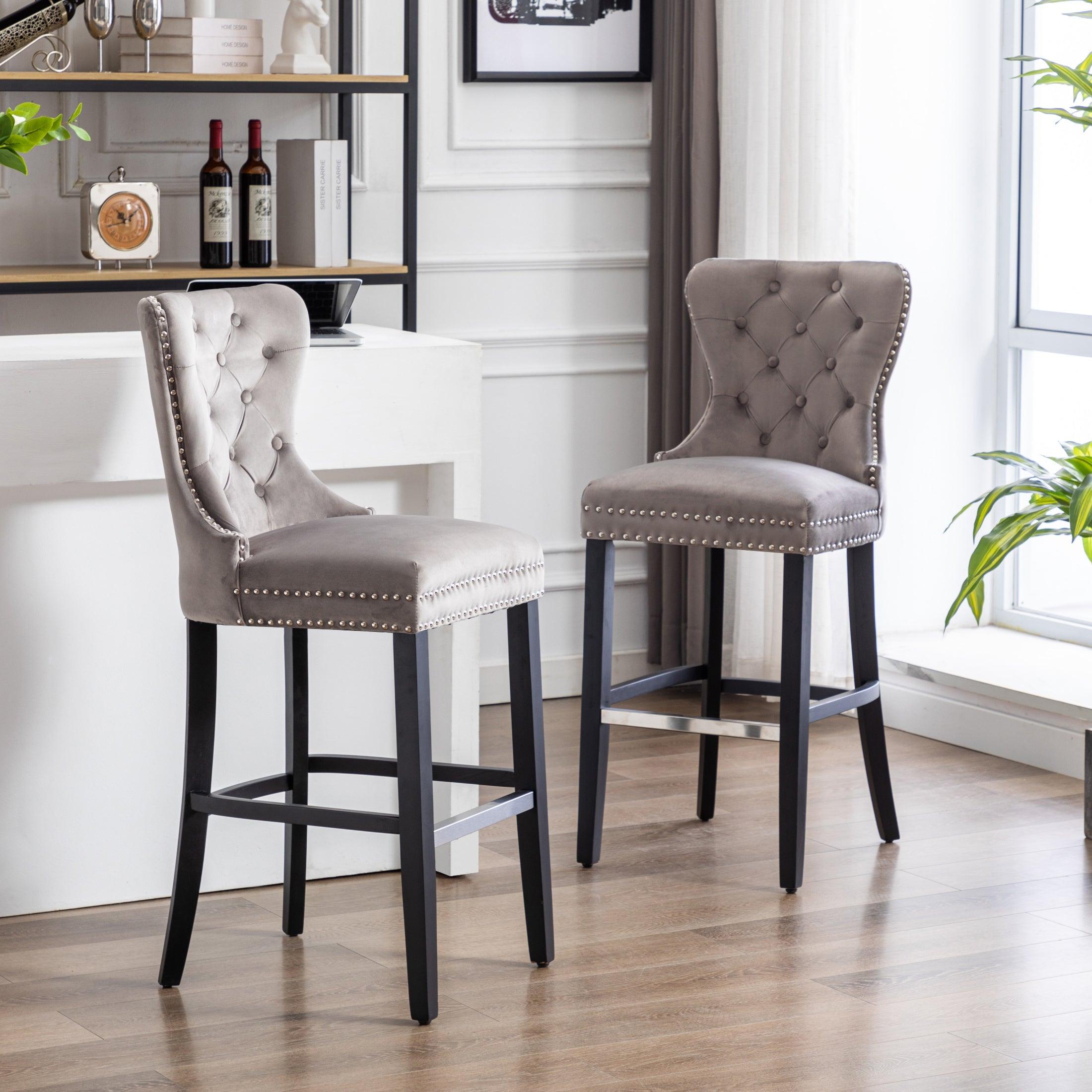 Hank 29" Tufted Velvet Counter Stool (Set of 2) Black/Velvet Gray