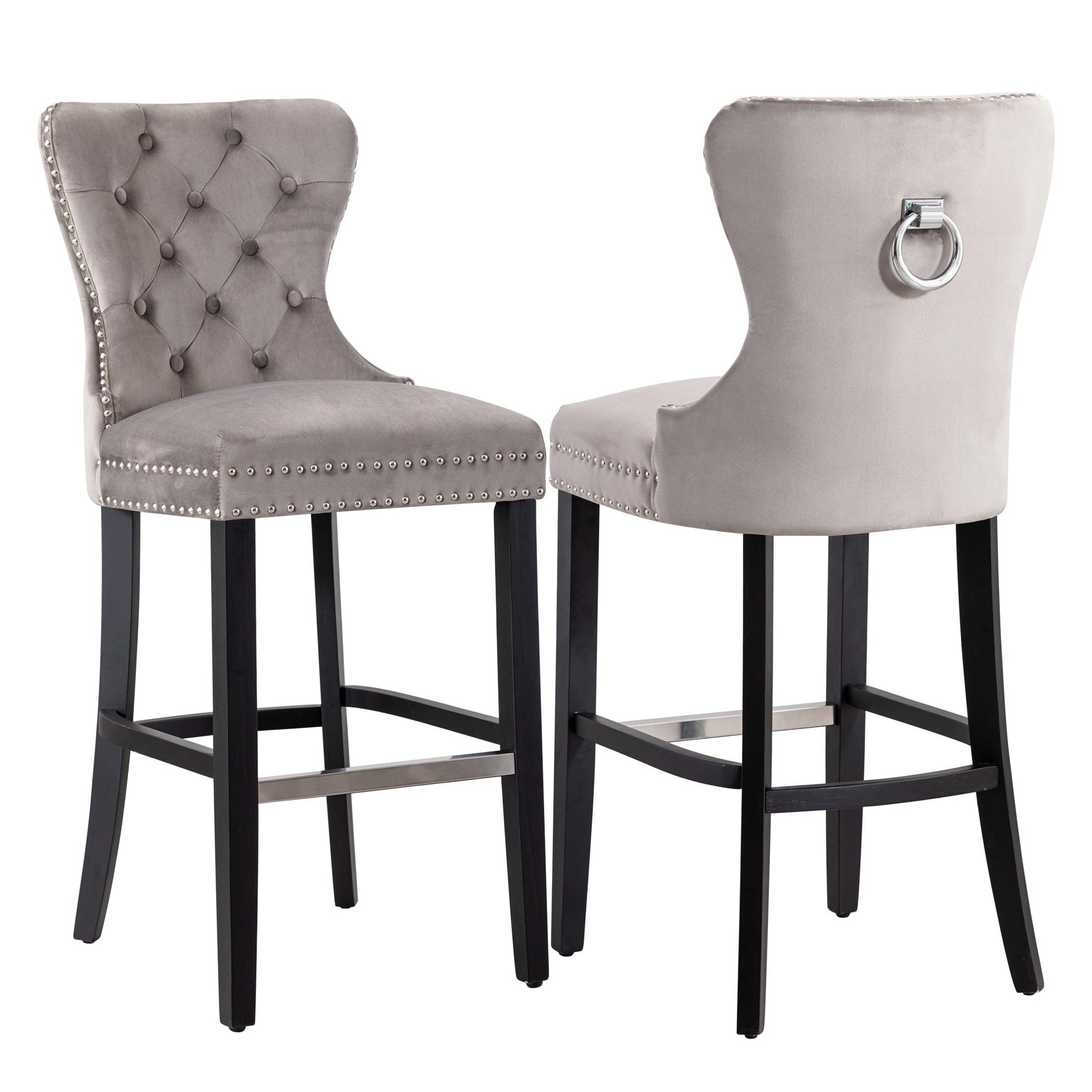 Hank 29" Tufted Velvet Counter Stool (Set of 2) Black/Velvet Gray