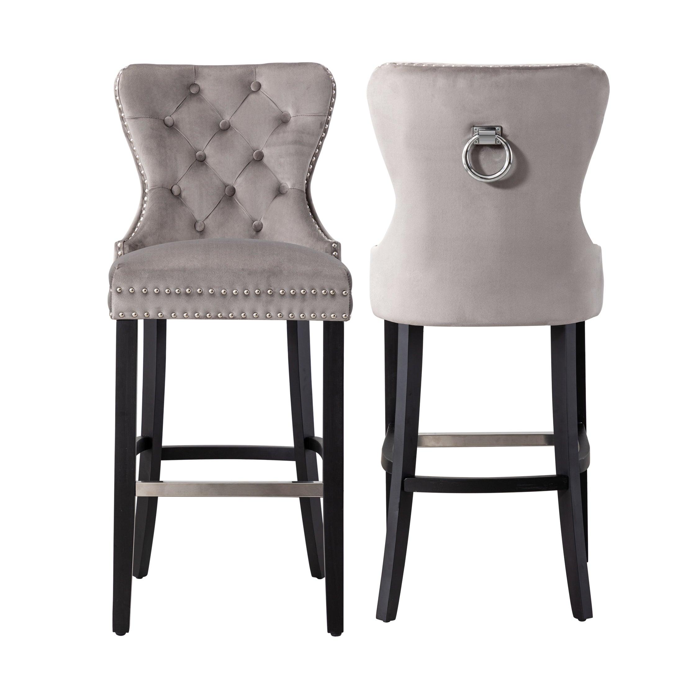 Hank 29" Tufted Velvet Counter Stool (Set of 2) Black/Velvet Gray