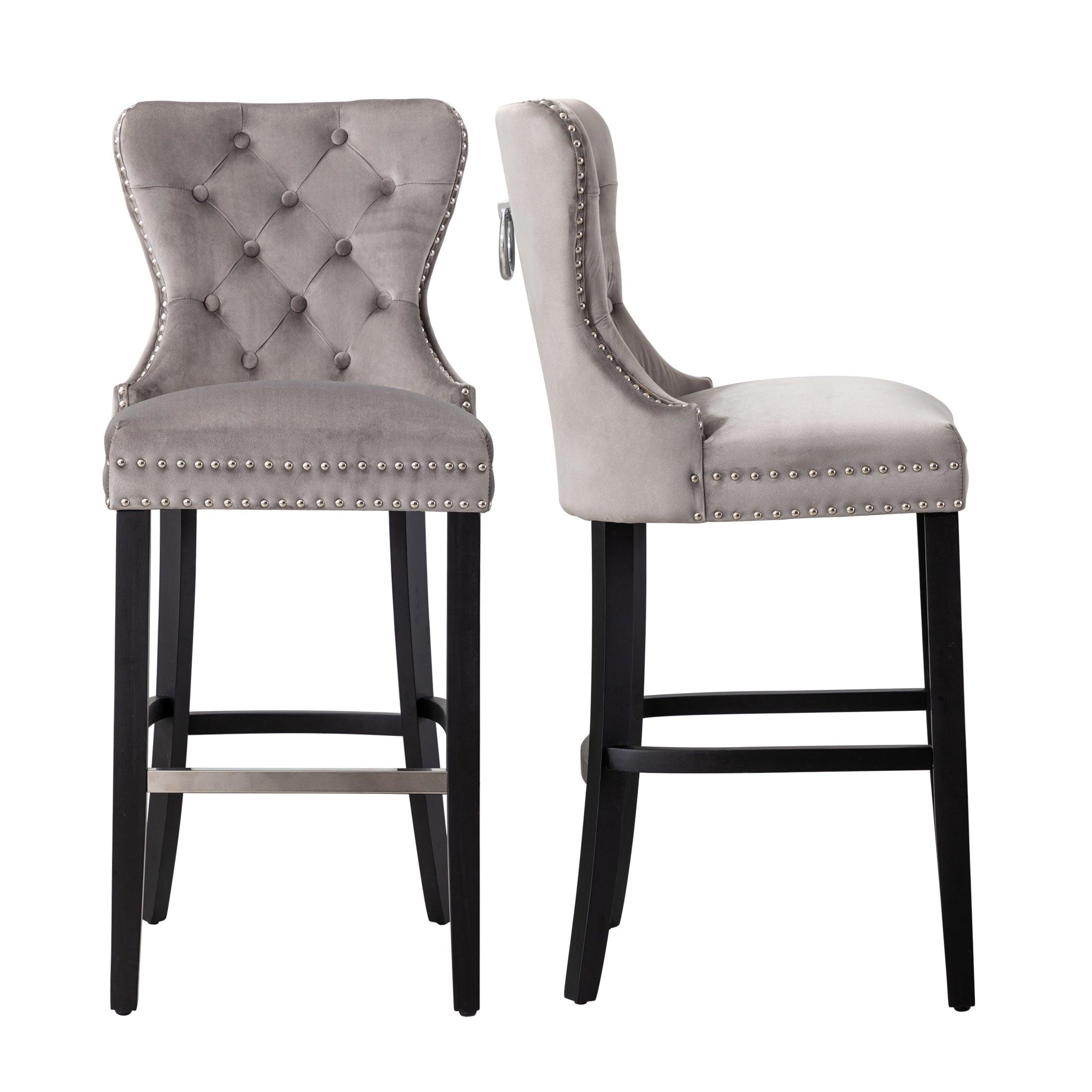 Hank 29" Tufted Velvet Counter Stool (Set of 2) Black/Velvet Gray