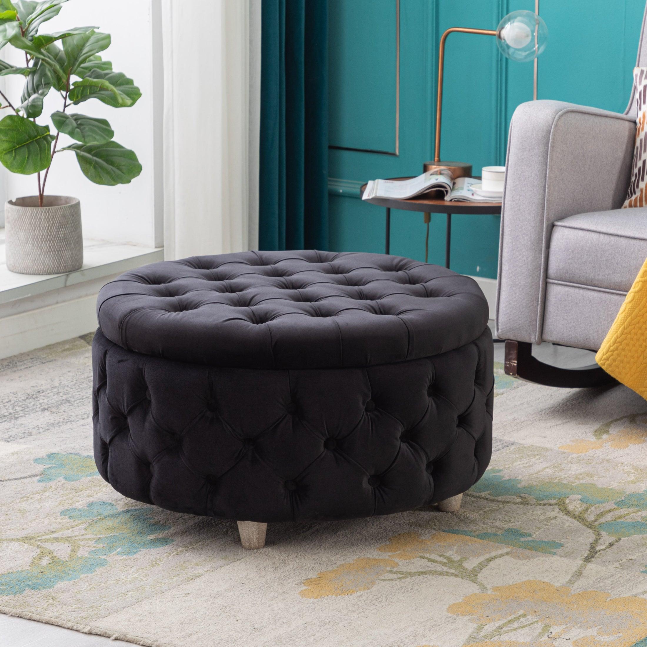 Alaia Round 29.5" Velvet Tufted Storage Ottoman - Costaelm