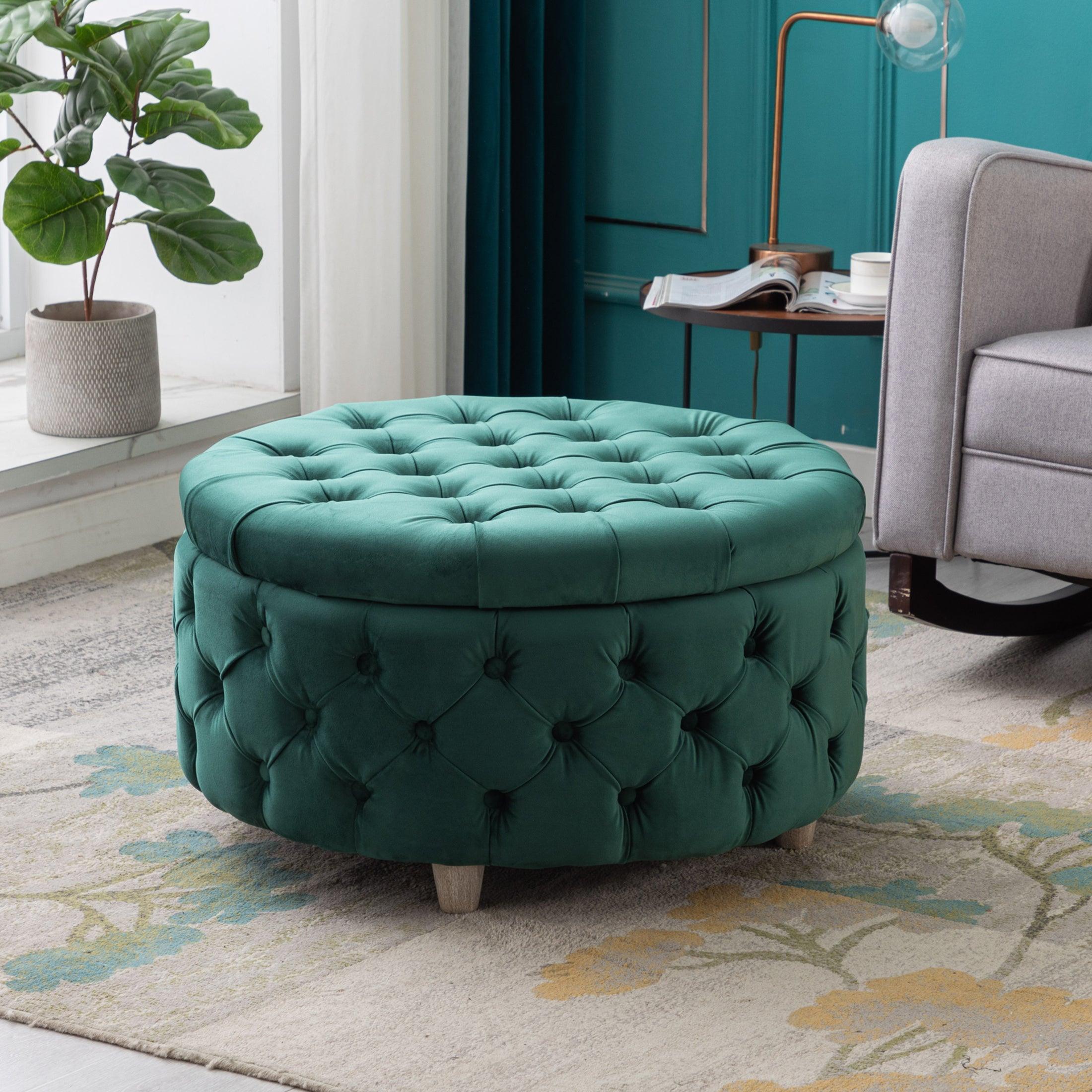 Alaia Round 29.5" Velvet Tufted Storage Ottoman - Costaelm