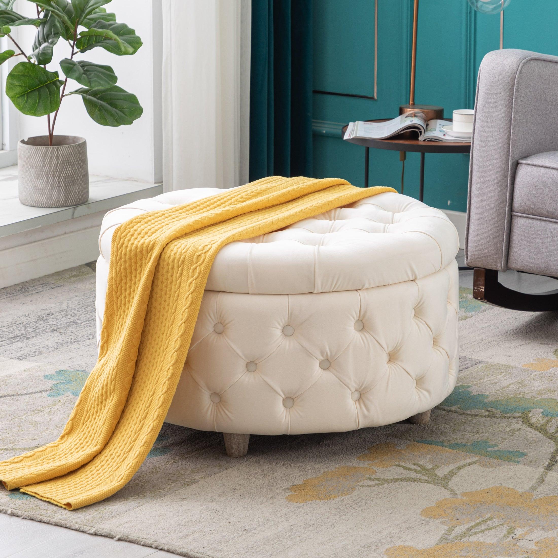 Alaia Round 29.5" Velvet Tufted Storage Ottoman - Costaelm