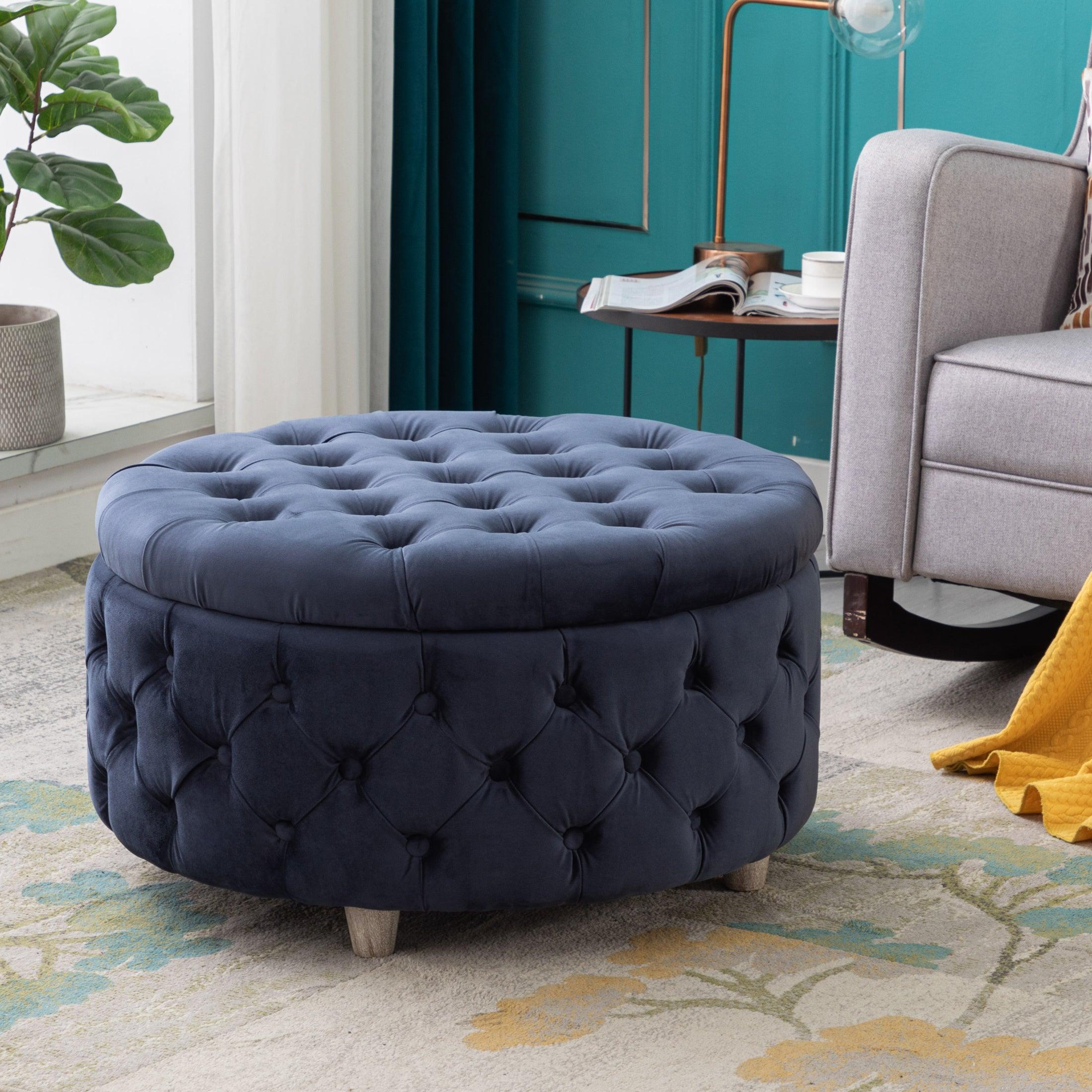 Alaia Round 29.5" Velvet Tufted Storage Ottoman - Costaelm