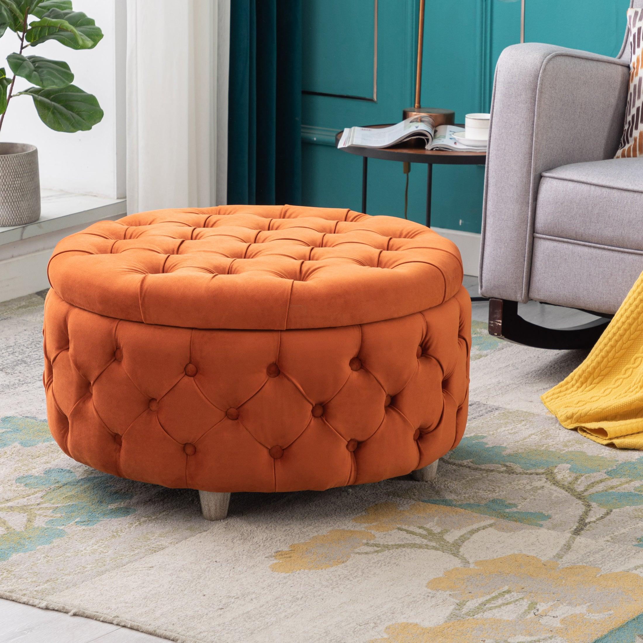 Alaia Round 29.5" Velvet Tufted Storage Ottoman - Costaelm