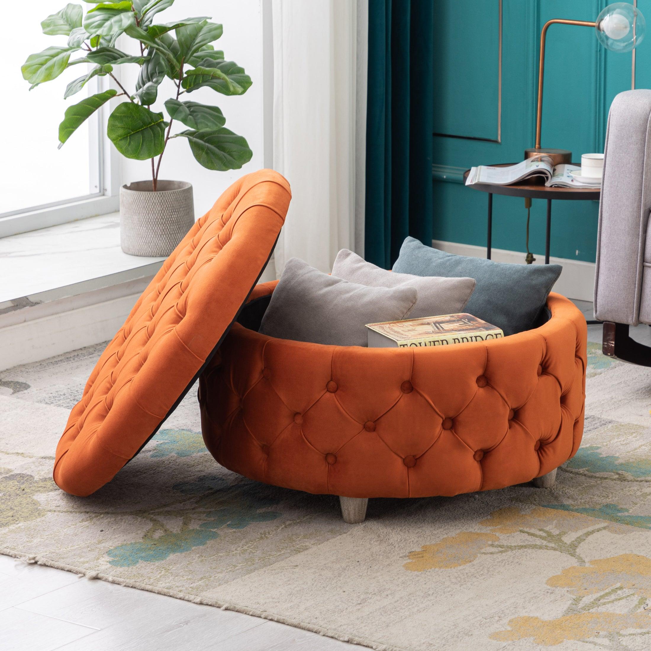 Alaia Round 29.5" Velvet Tufted Storage Ottoman - Costaelm