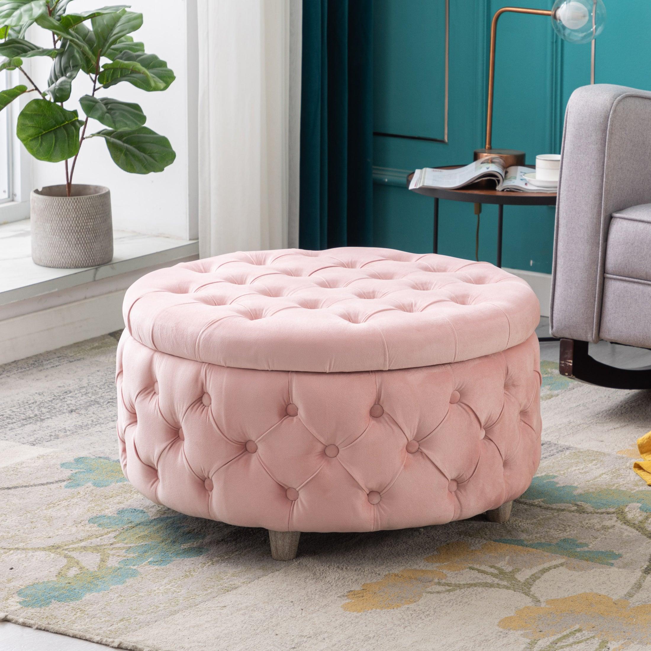 Alaia Round 29.5" Velvet Tufted Storage Ottoman - Costaelm