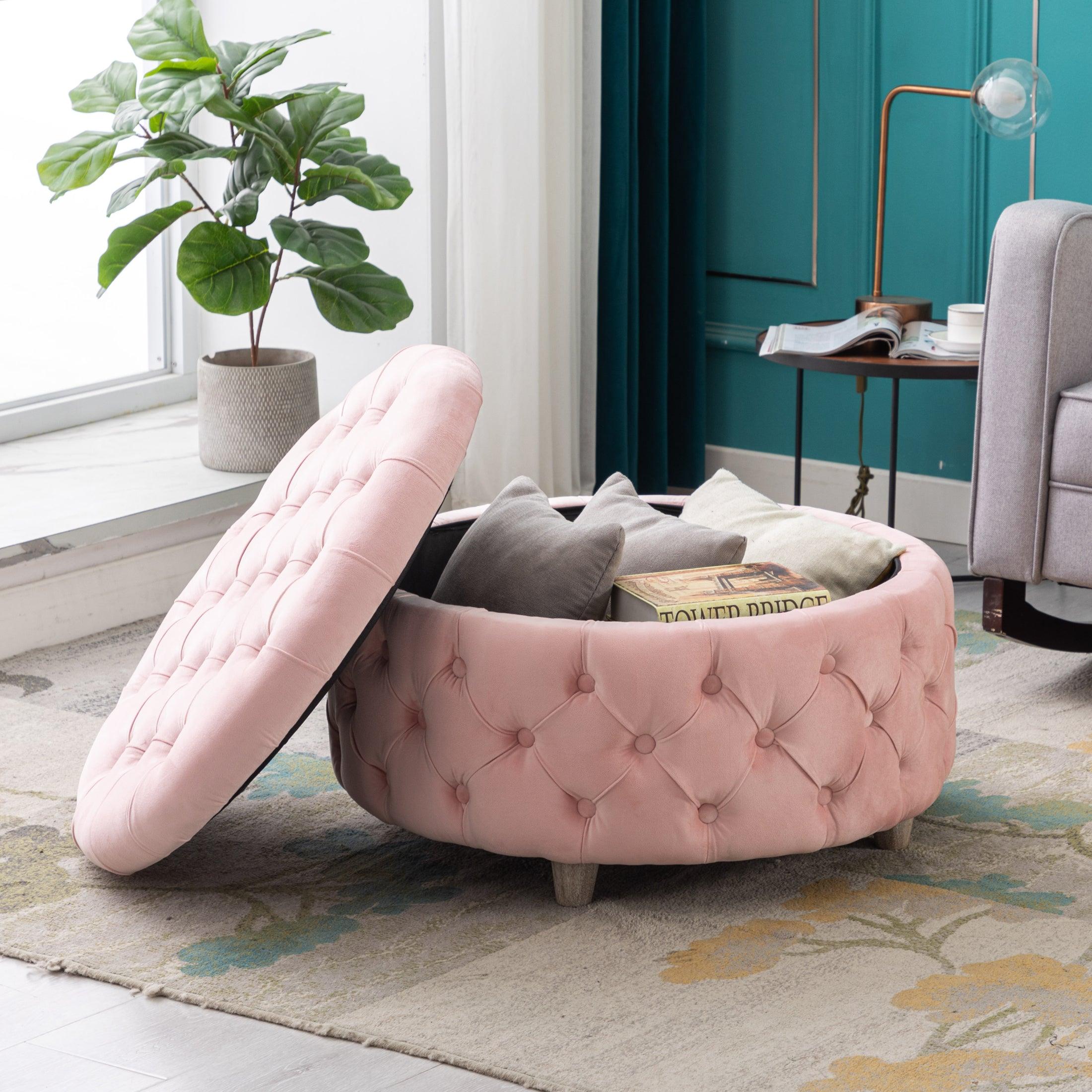 Alaia Round 29.5" Velvet Tufted Storage Ottoman - Costaelm