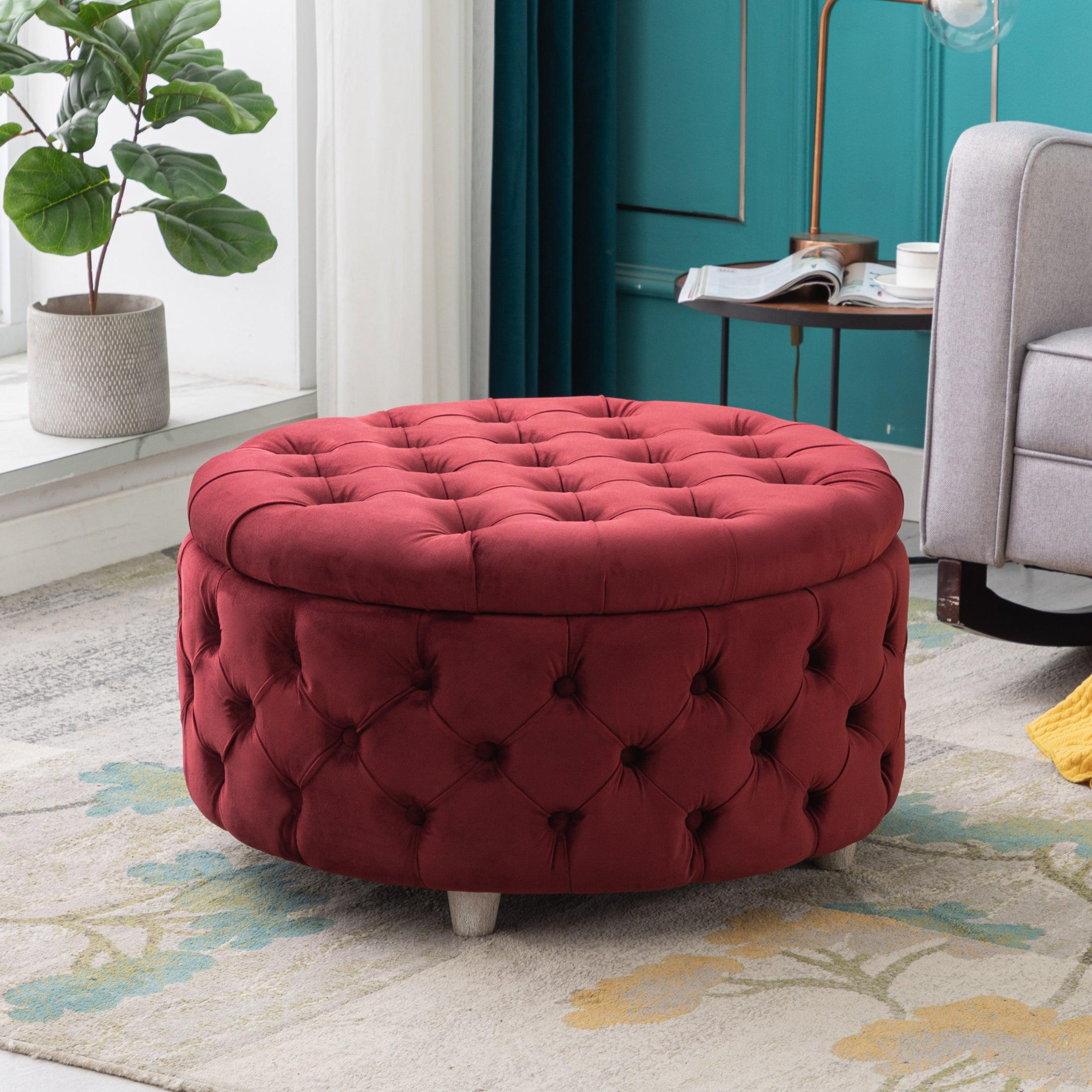 Alaia Round 29.5" Velvet Tufted Storage Ottoman - Costaelm