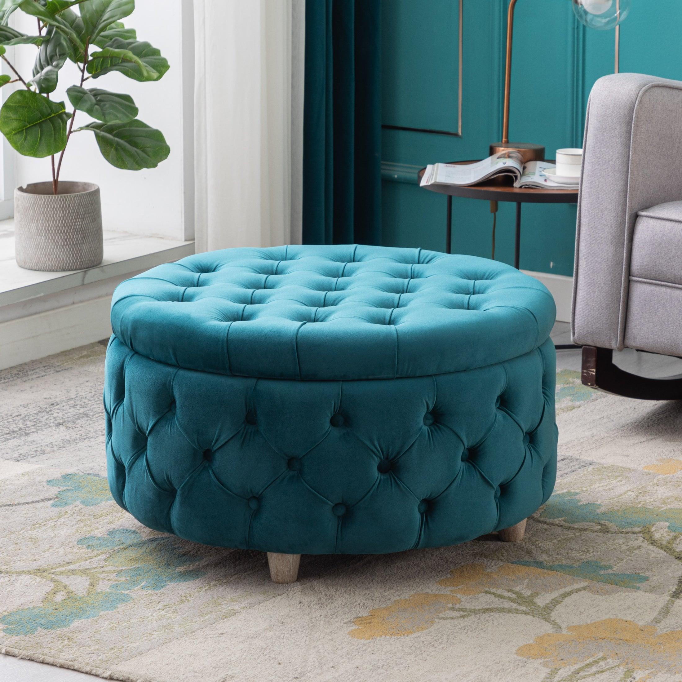 Alaia Round 29.5" Velvet Tufted Storage Ottoman - Costaelm