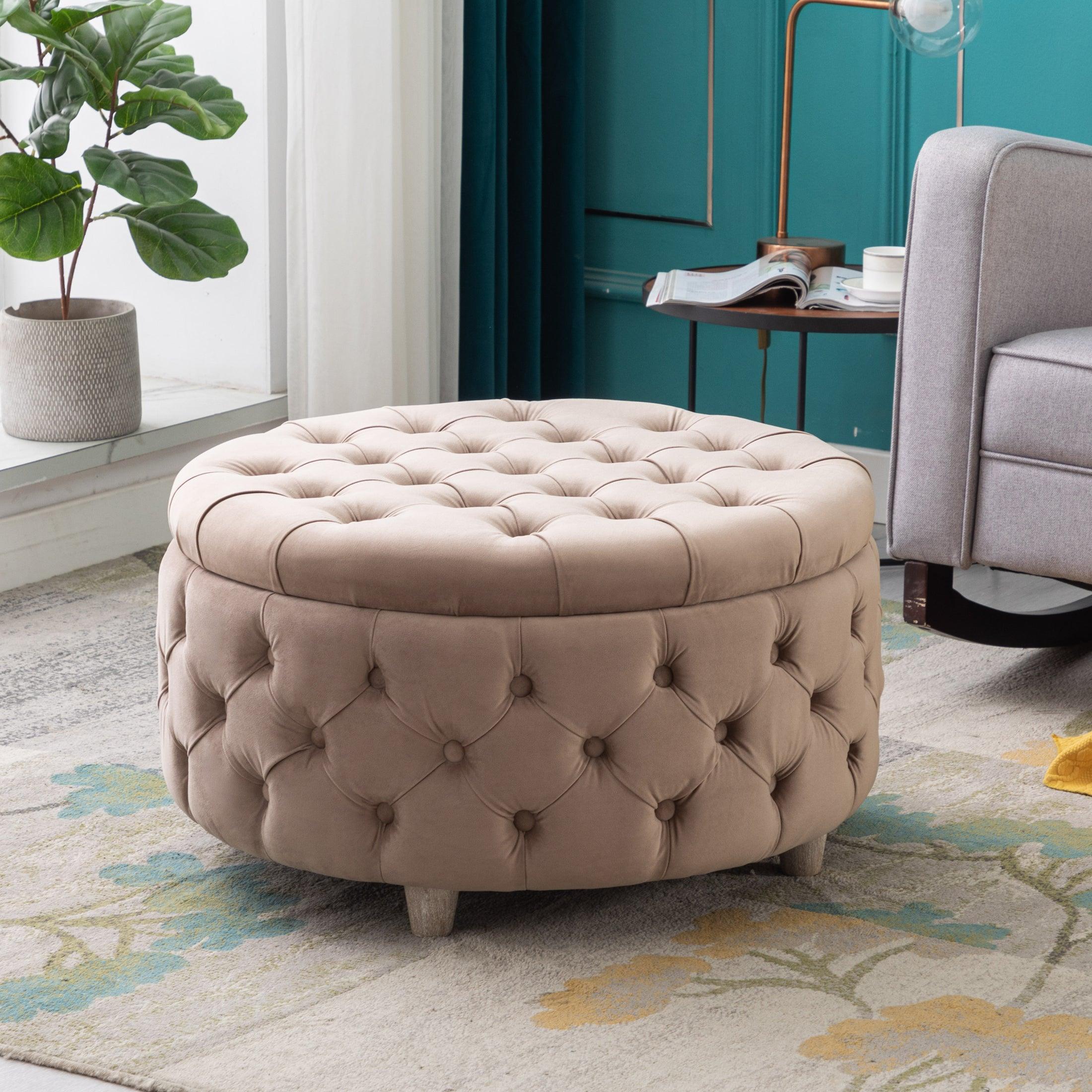 Alaia Round 29.5" Velvet Tufted Storage Ottoman - Costaelm