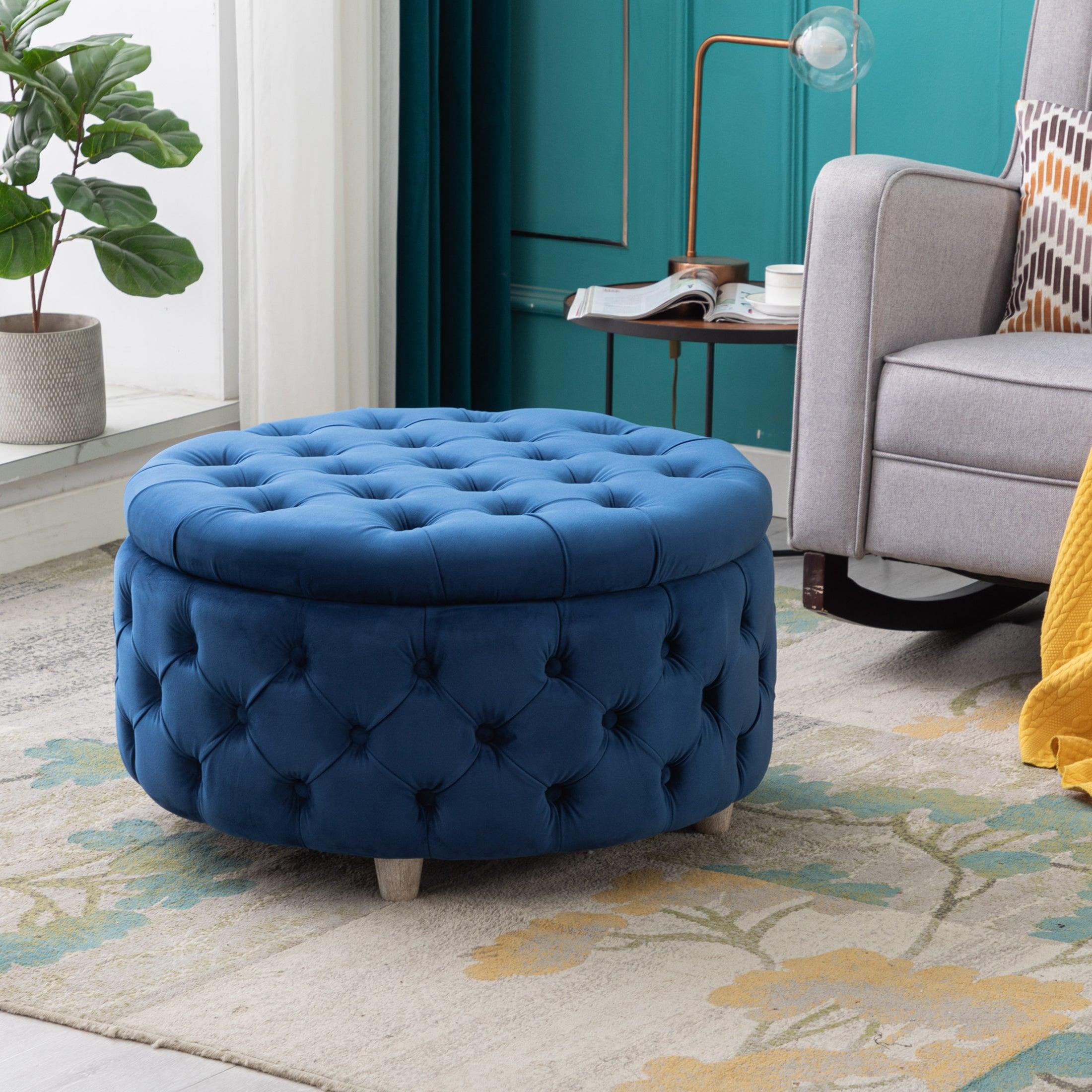 Alaia Round 29.5" Velvet Tufted Storage Ottoman - Costaelm