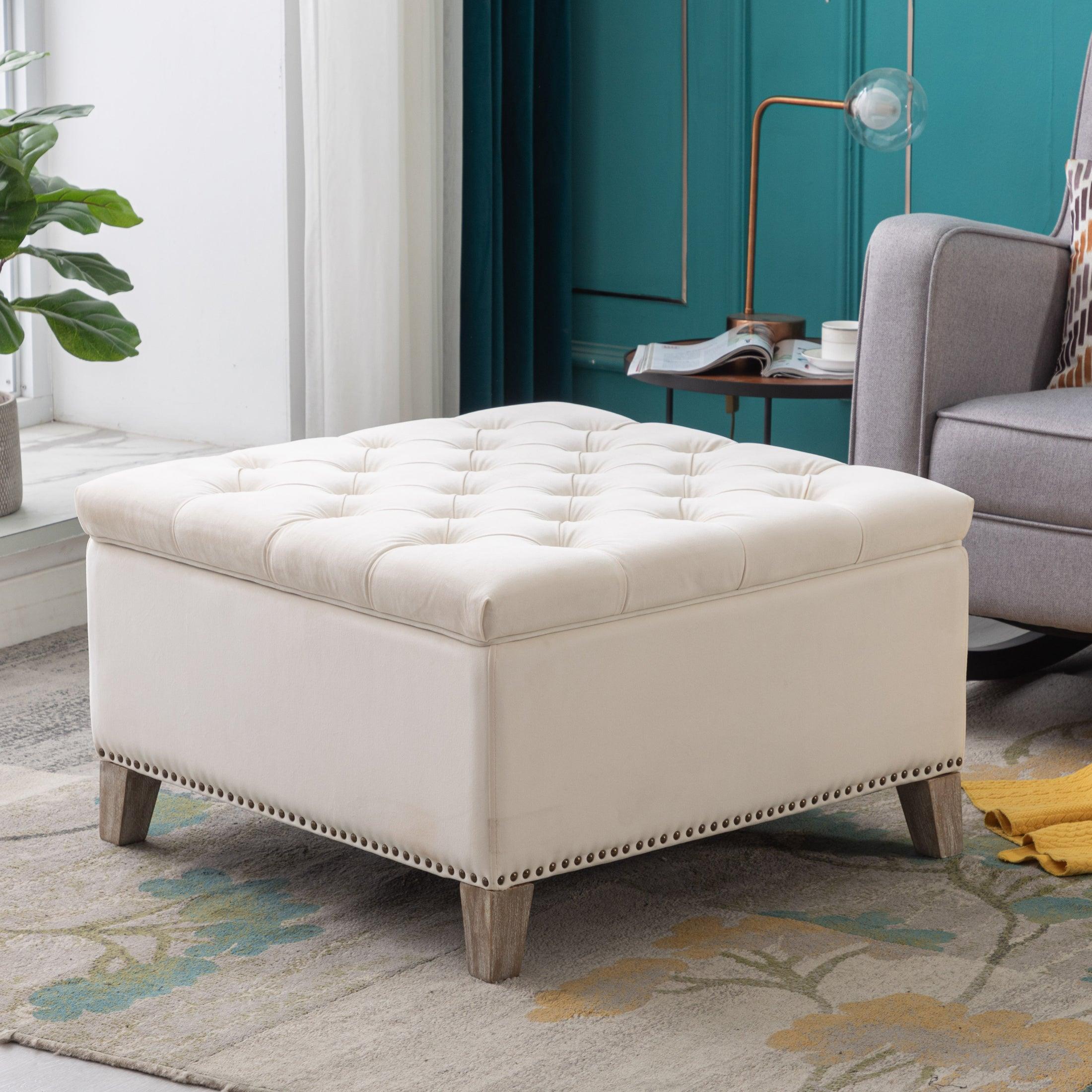 Alaia Square 29.5" Velvet Tufted Storage Ottoman - Costaelm