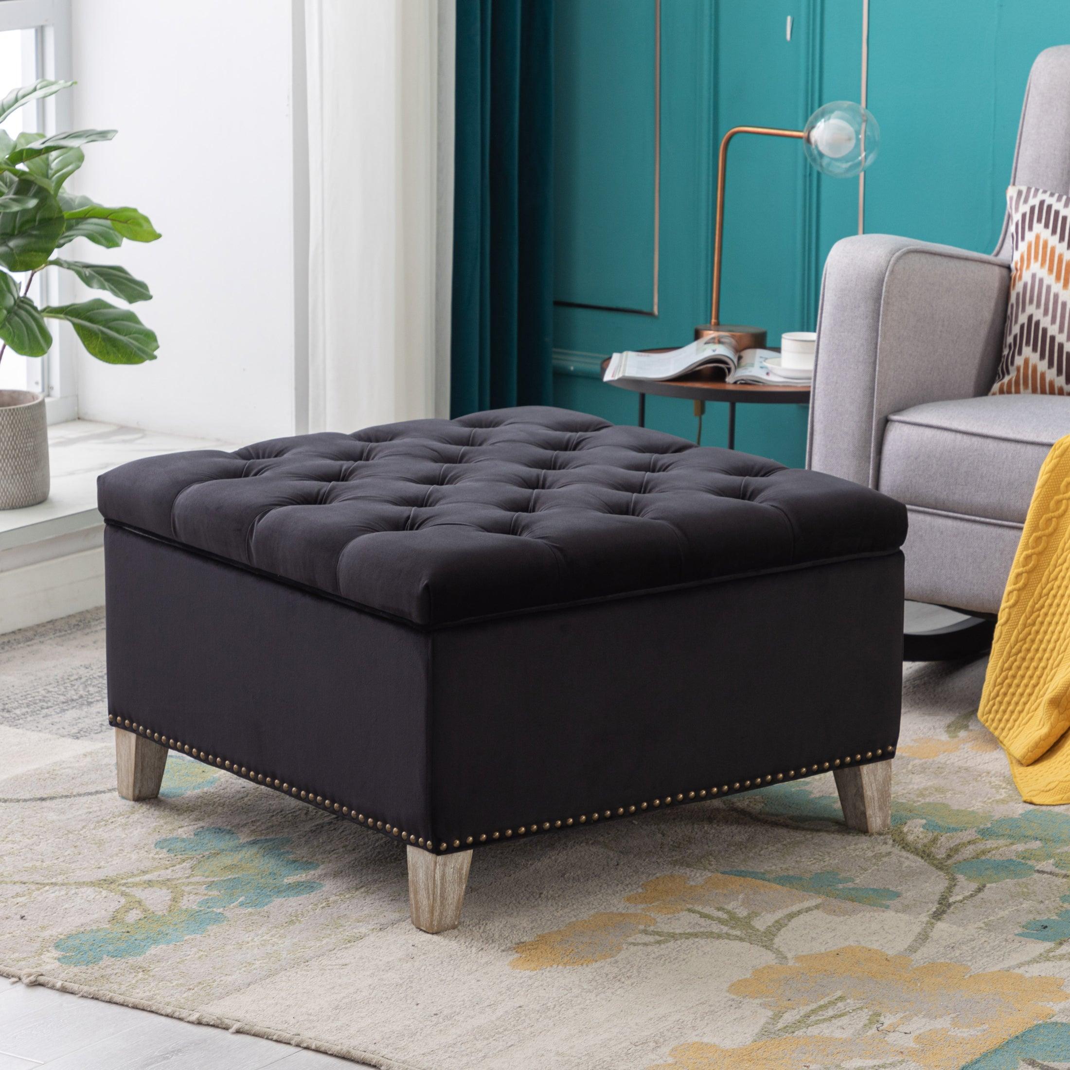 Alaia Square 29.5" Velvet Tufted Storage Ottoman - Costaelm