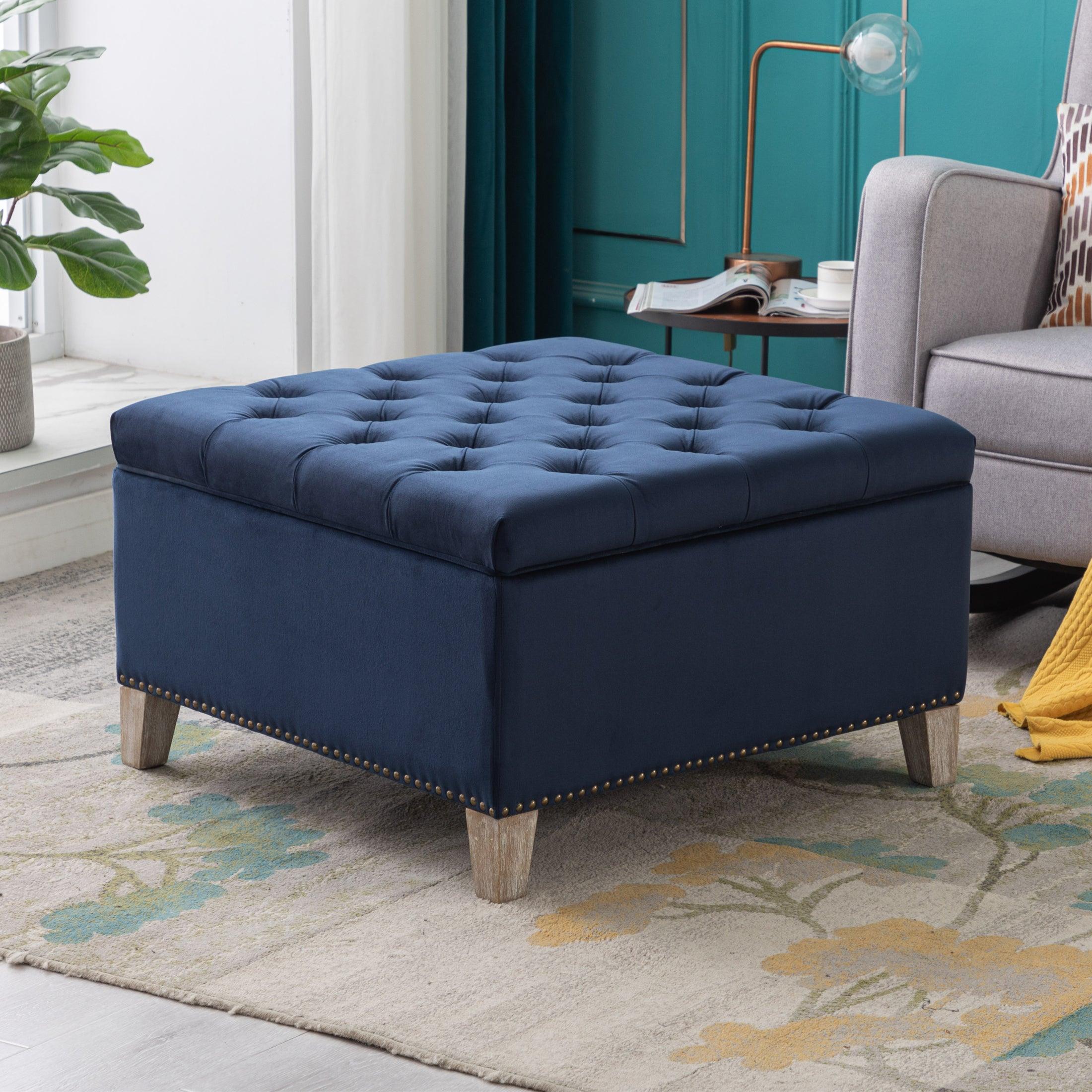 Alaia Square 29.5" Velvet Tufted Storage Ottoman - Costaelm