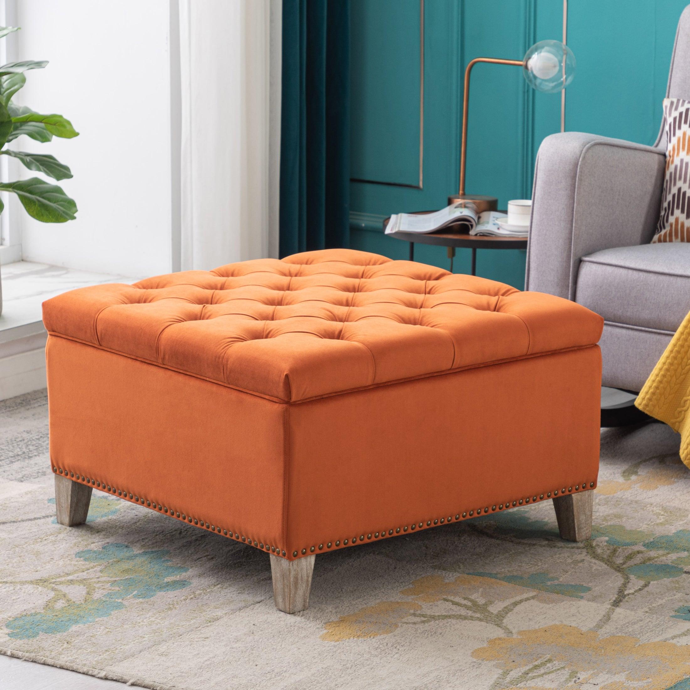 Alaia Square 29.5" Velvet Tufted Storage Ottoman - Costaelm