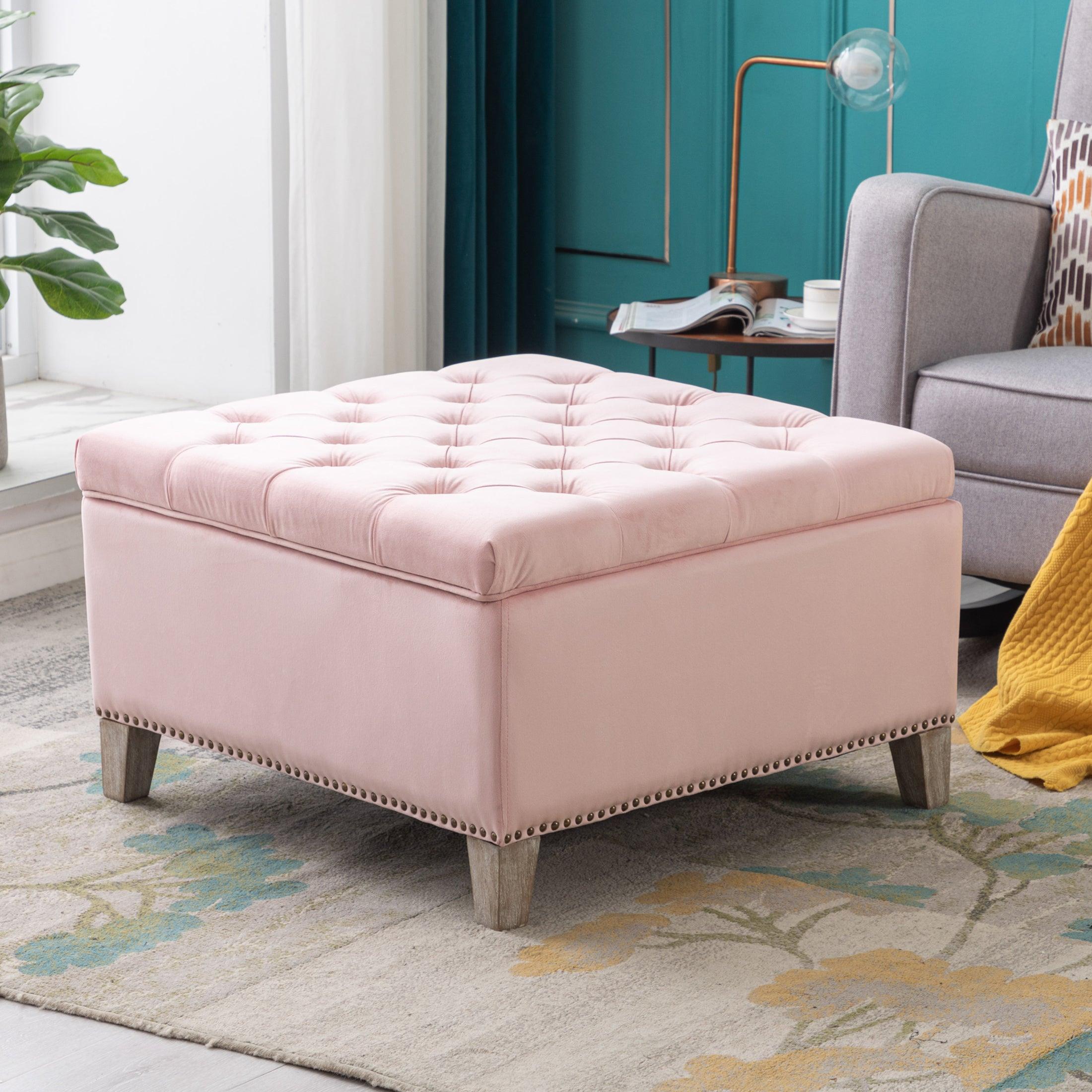 Alaia Square 29.5" Velvet Tufted Storage Ottoman - Costaelm