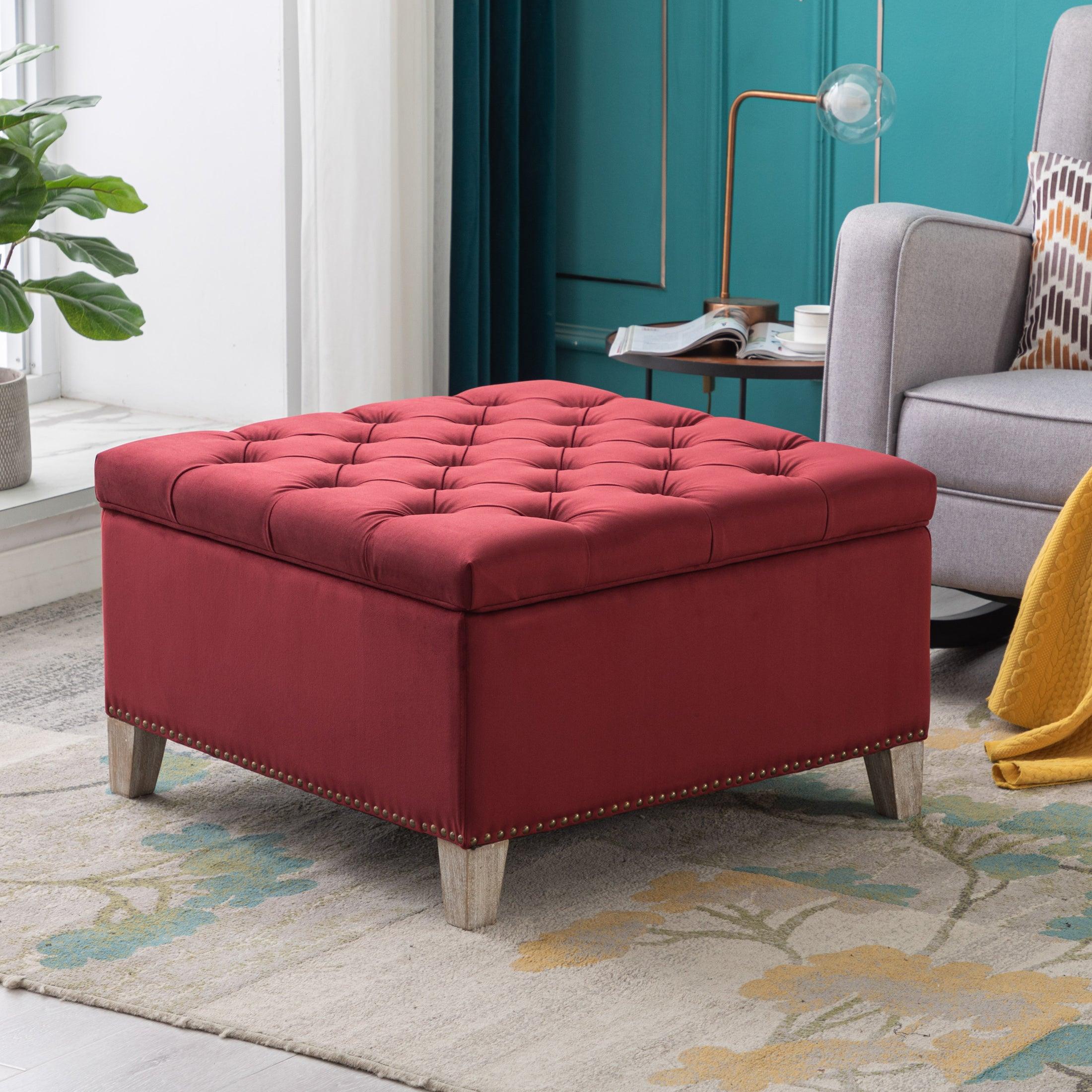 Alaia Square 29.5" Velvet Tufted Storage Ottoman - Costaelm