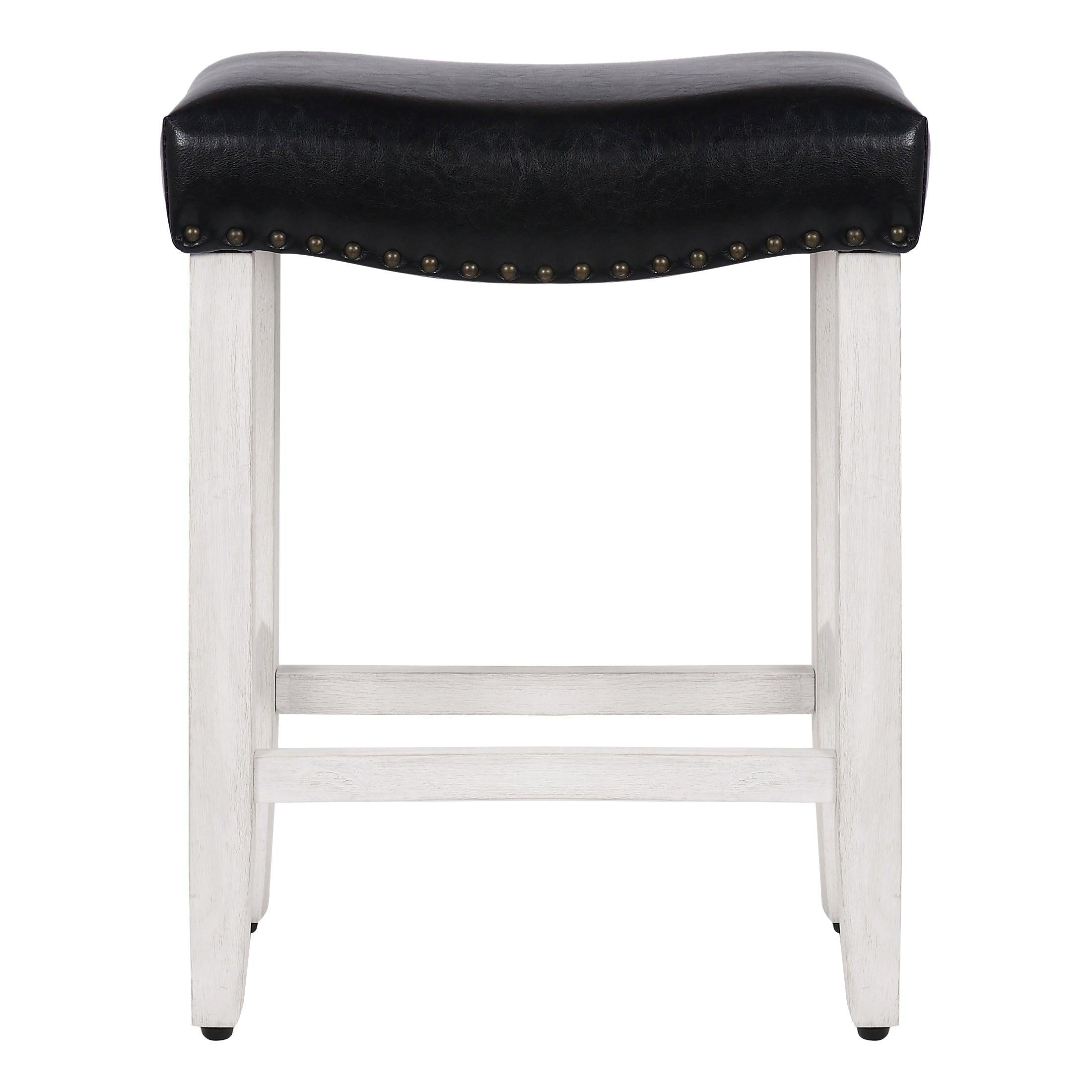 Willow 24" Upholstered Saddle Seat Bar Stool, Antique White/Leather