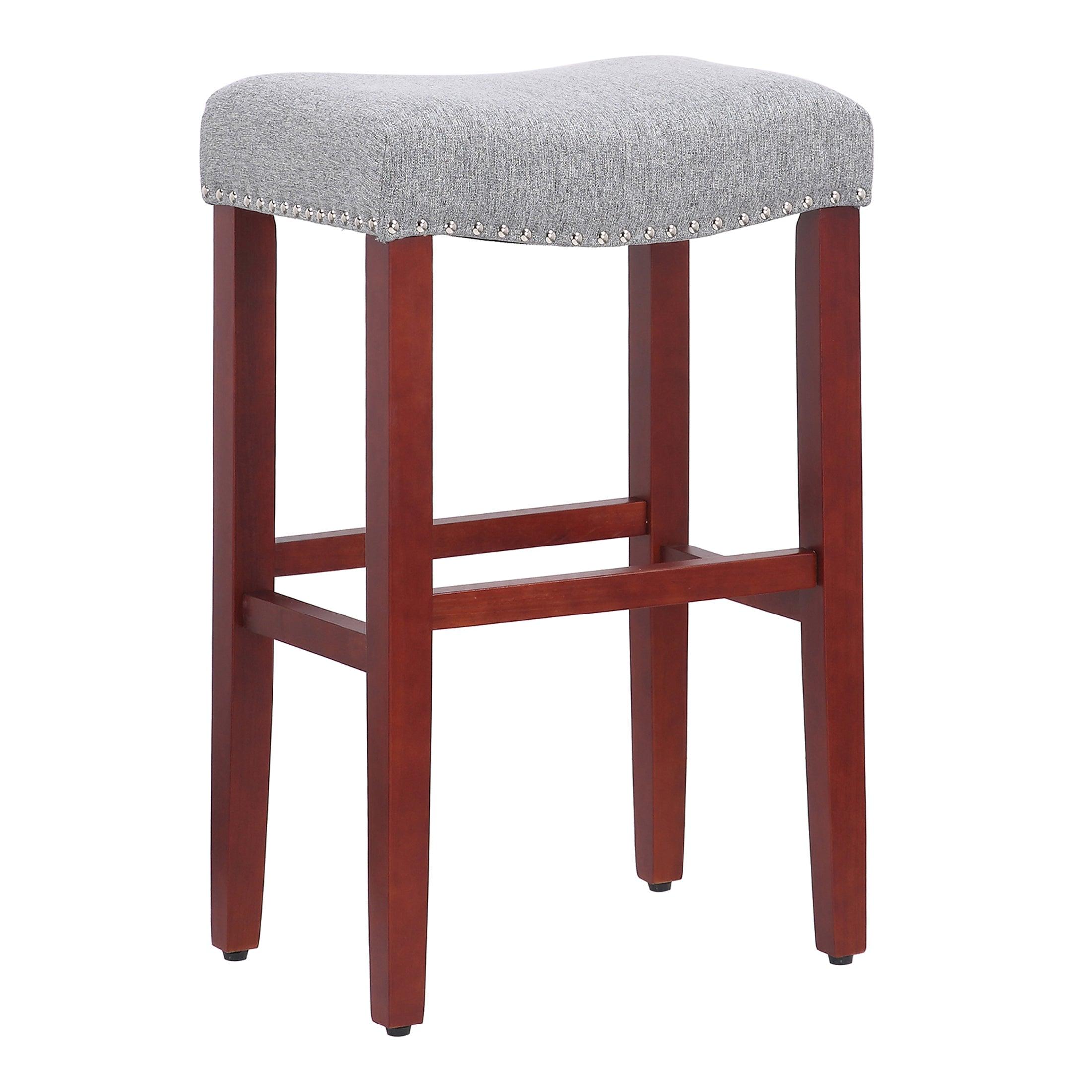 Sierra 29" Upholstered Saddle Seat Bar Stool, Cherry/Gray