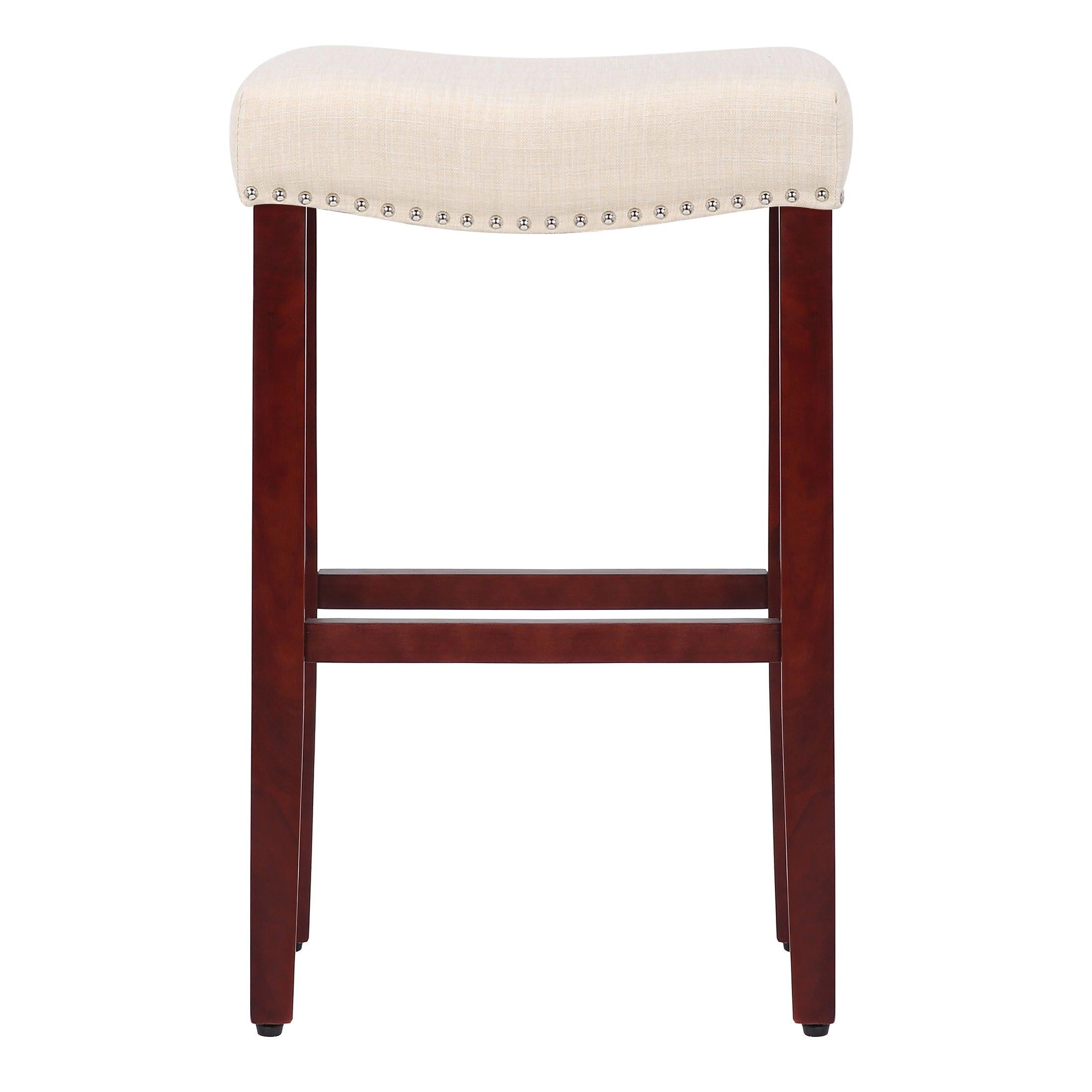 Frankllin 29" Upholstered Saddle Seat Counter Stool (Set of 2), Cherry/Beige