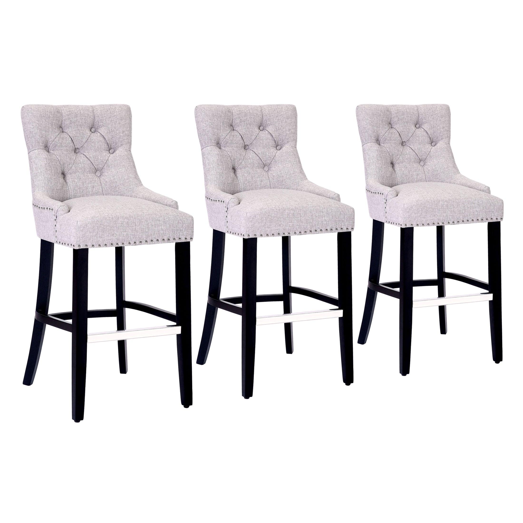 Bellmount 29" Upholstered Tufted Wingback Bar Stool (Set of 3) - Costaelm