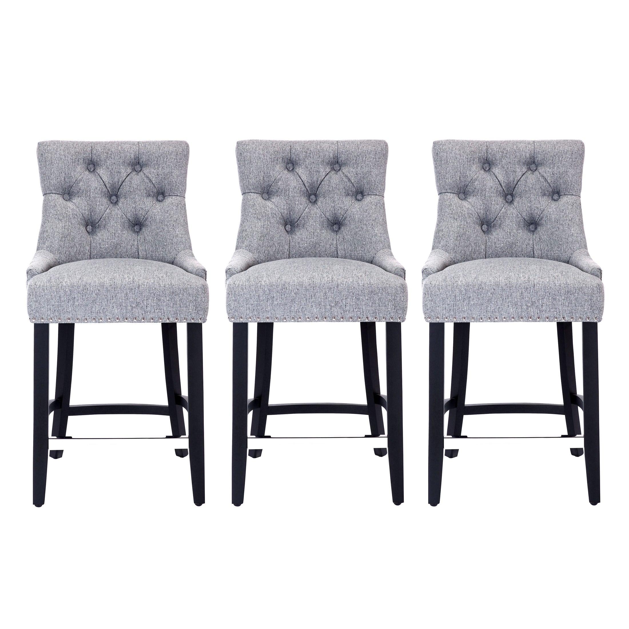 Bellmount 24" Upholstered Tufted Wingback Counter Stool (Set of 3) - Costaelm