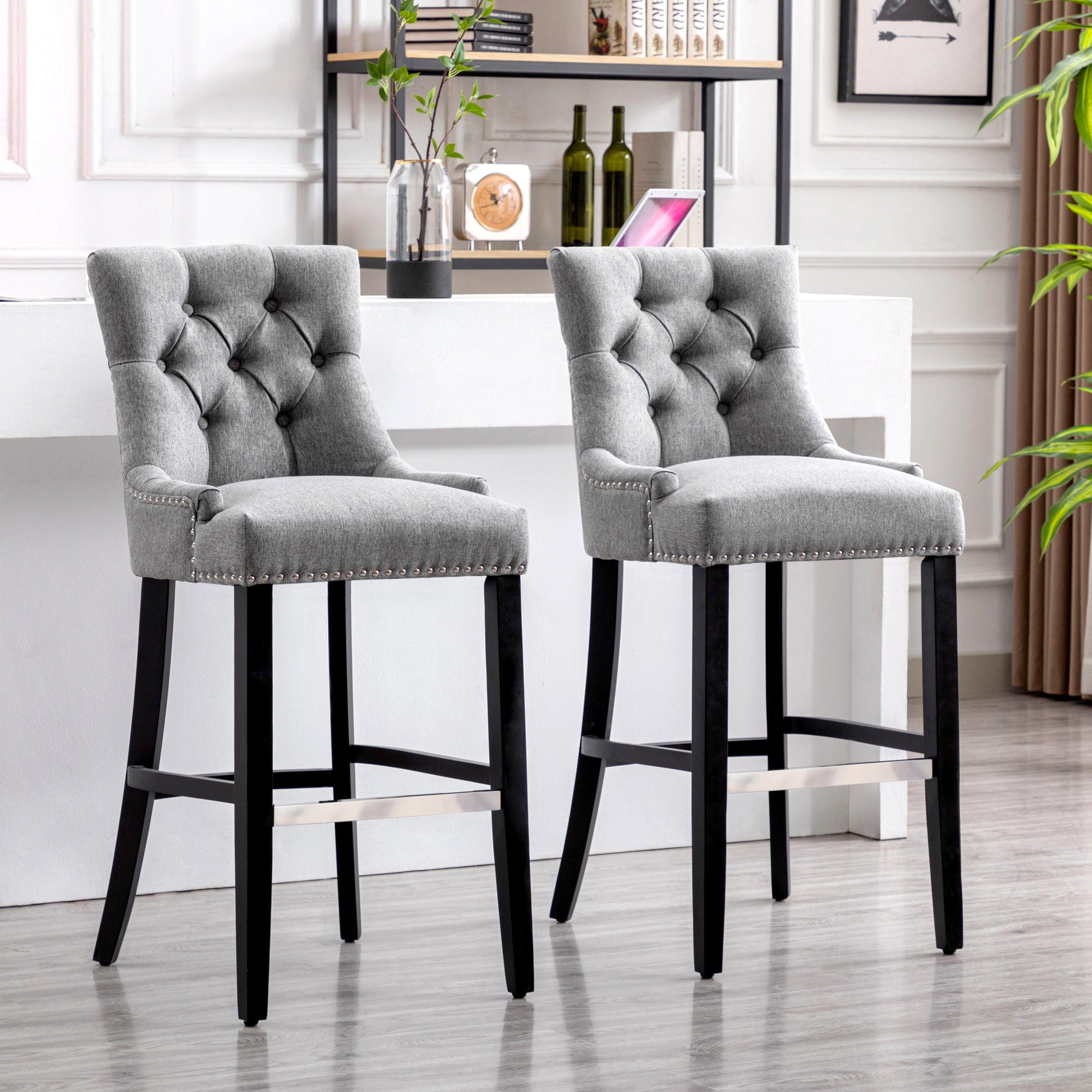 Bellmount 29" Upholstered Tufted Wingback Bar Stool (Set of 2) - Costaelm