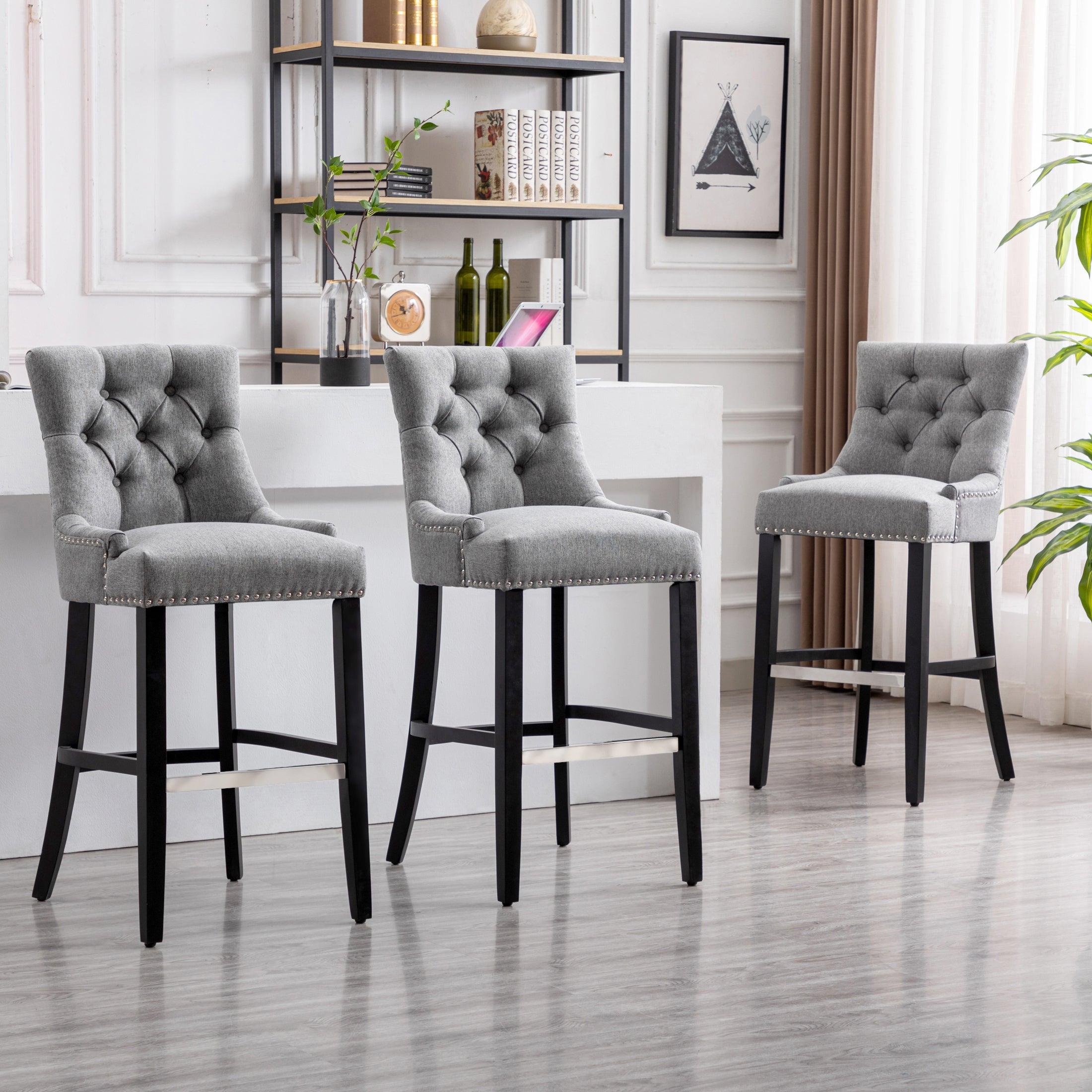 Bellmount 29" Upholstered Tufted Wingback Bar Stool (Set of 3) - Costaelm