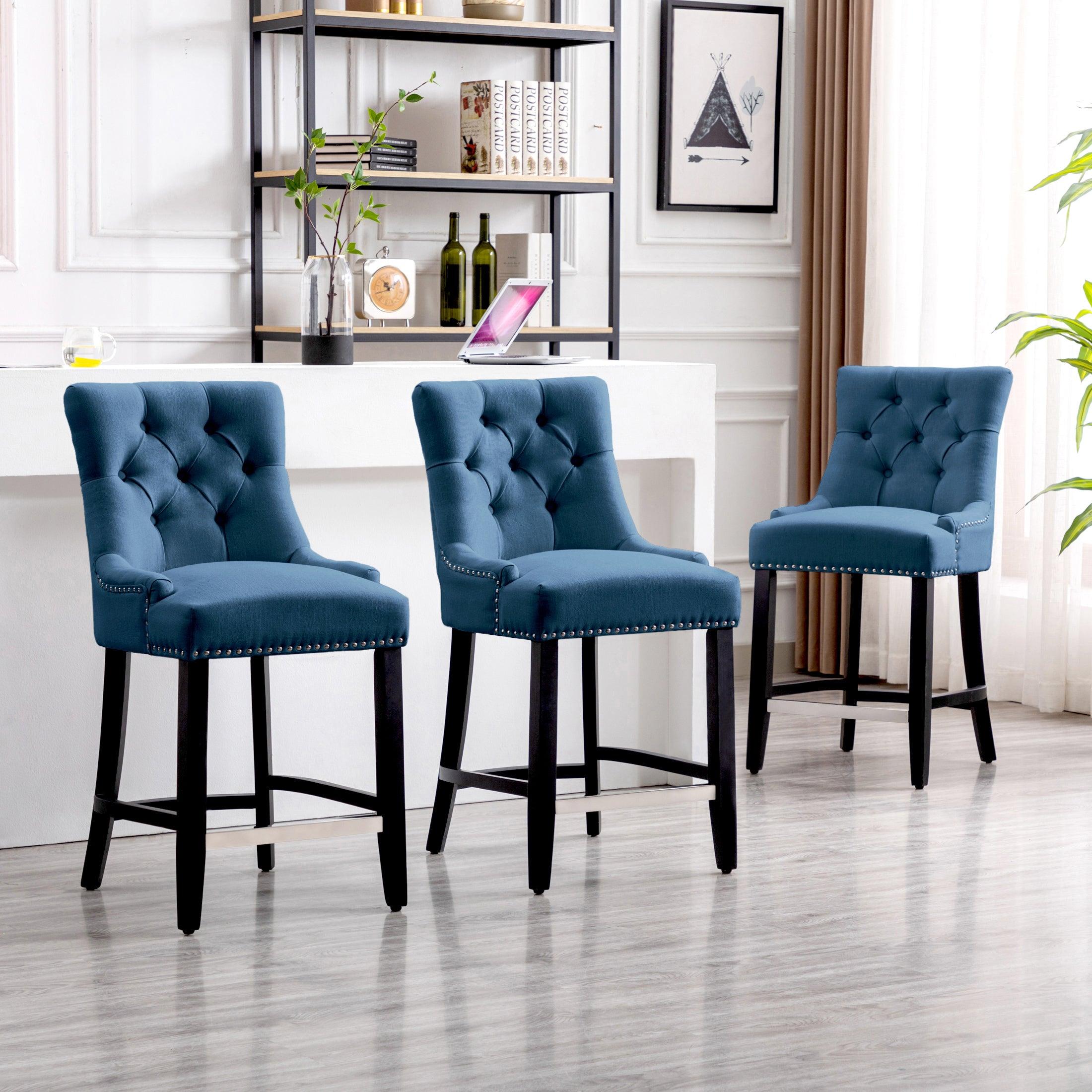 Bellmount 24" Upholstered Tufted Wingback Counter Stool (Set of 3) - Costaelm