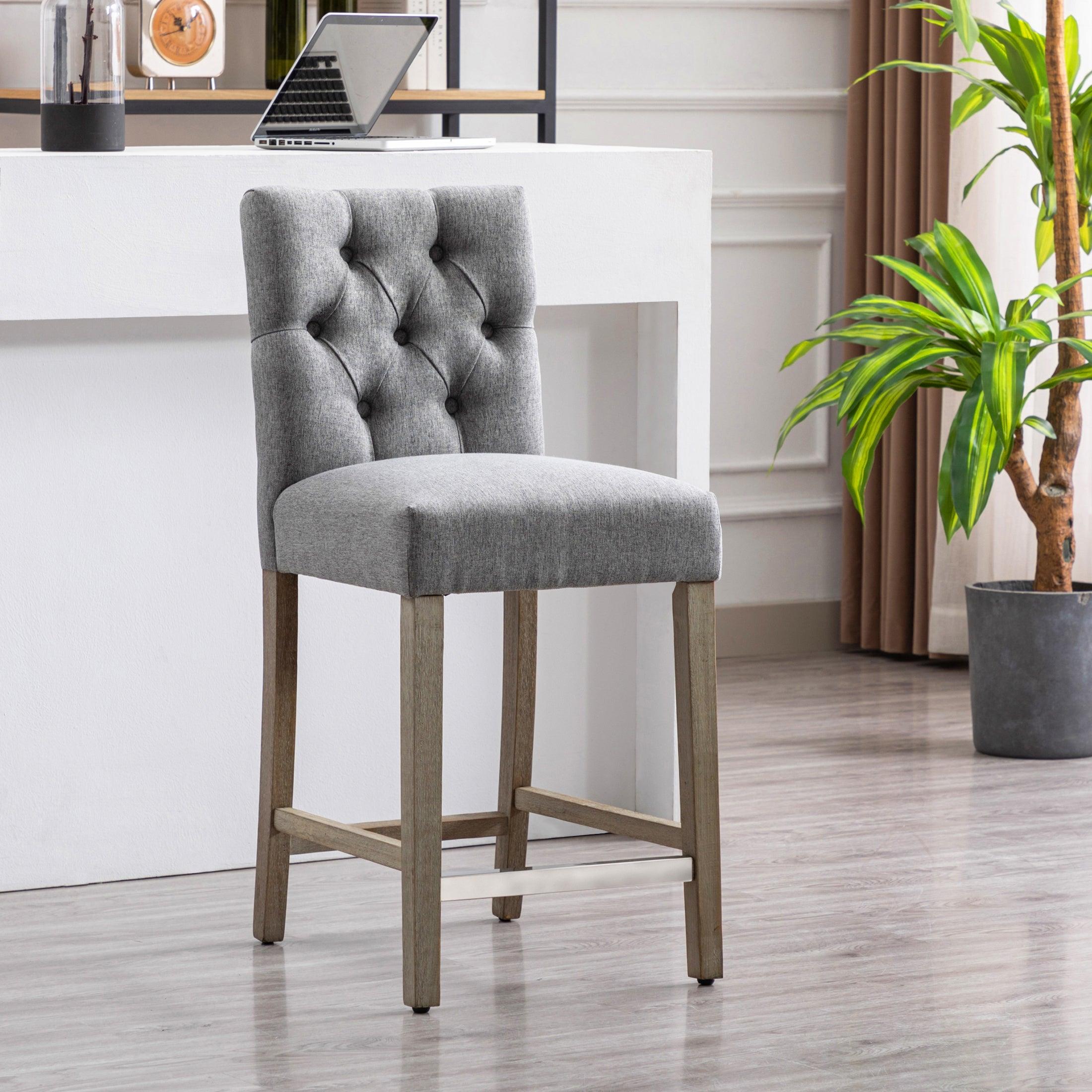 Jameson 24" Linen Fabric Tufted Upholstered Bar Stool Antique Gray-Costaelm