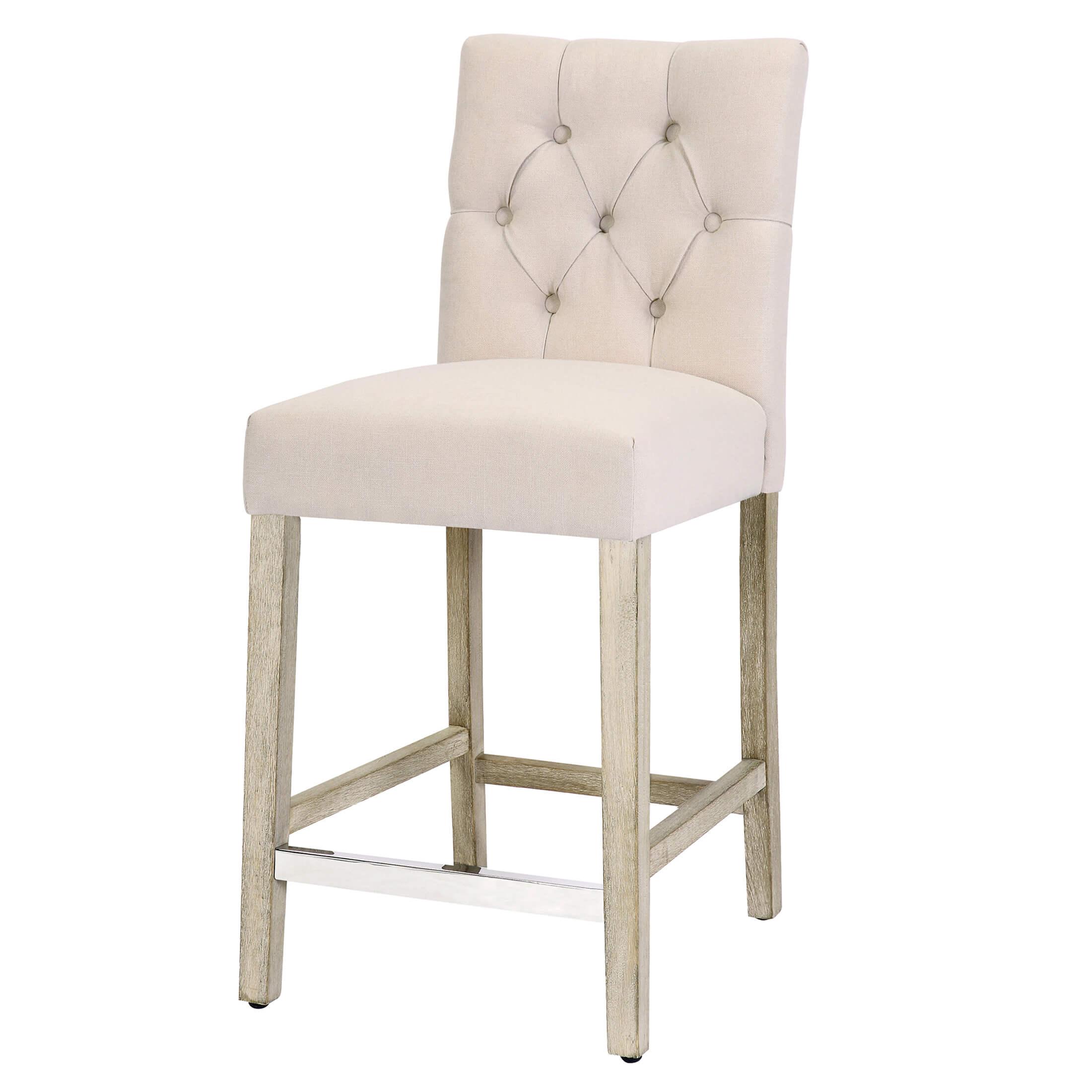 Jameson 24" Linen Fabric Tufted Upholstered Bar Stool Antique Gray - Costaelm