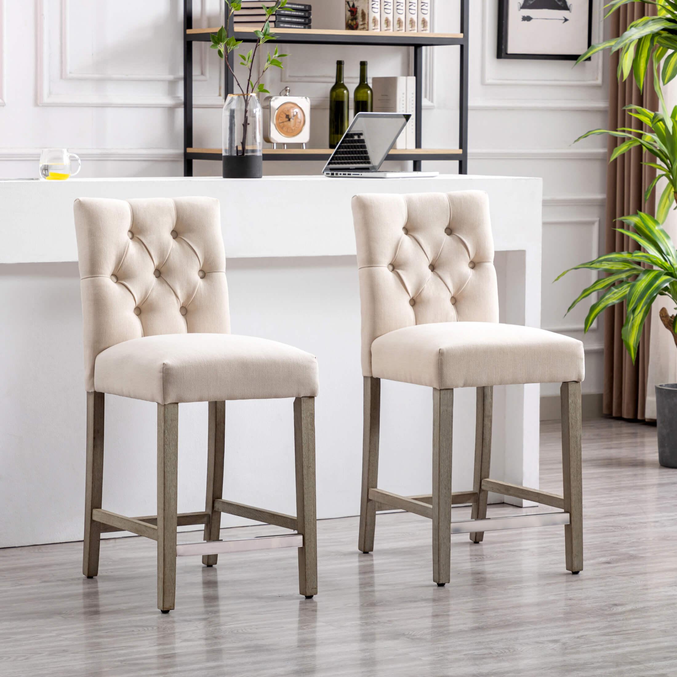 Jameson 24" Linen Fabric Tufted Upholstered Bar Stool Antique Gray (Set of 2)-Costaelm