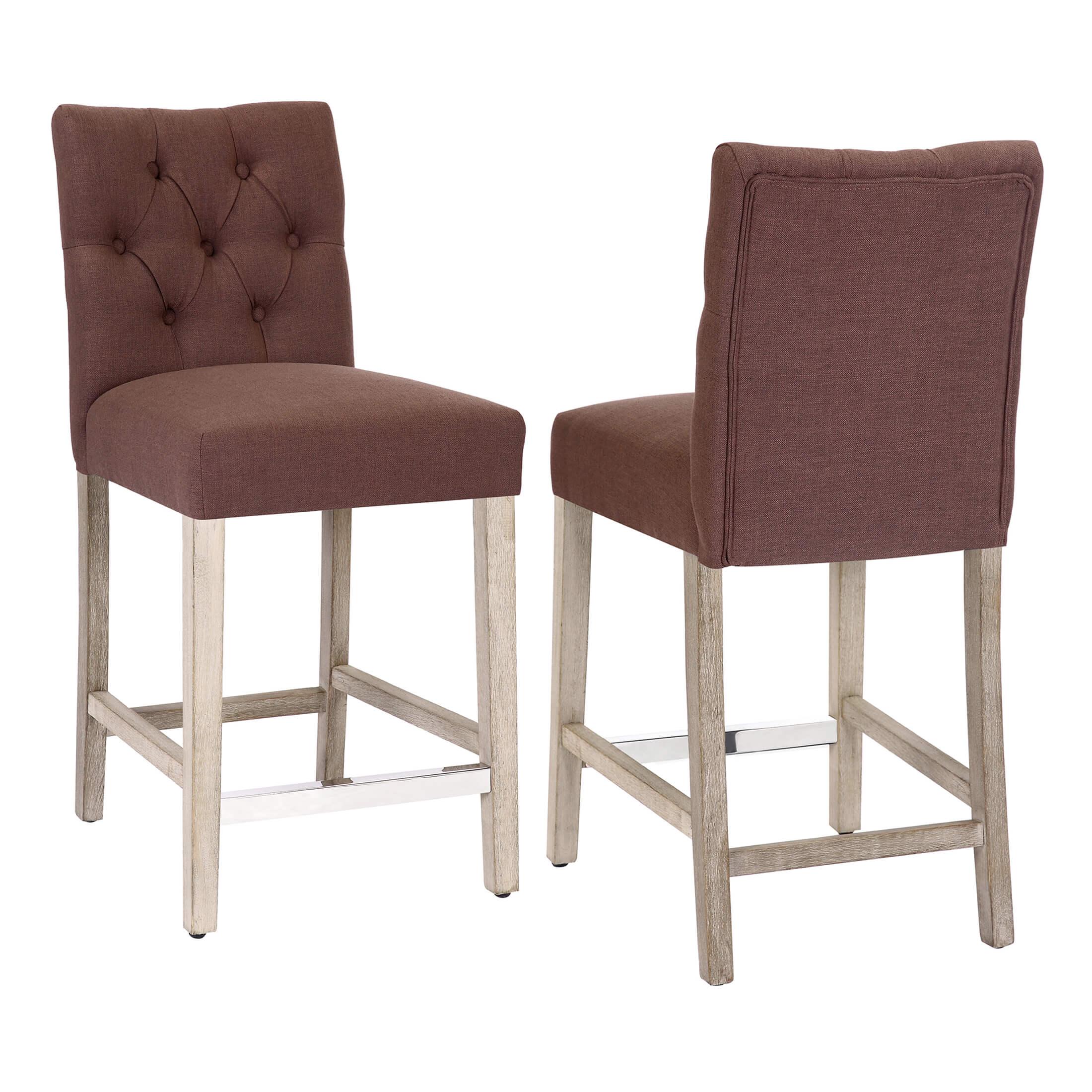 Jameson 24" Linen Fabric Tufted Upholstered Bar Stool Antique Gray (Set of 2) - Costaelm