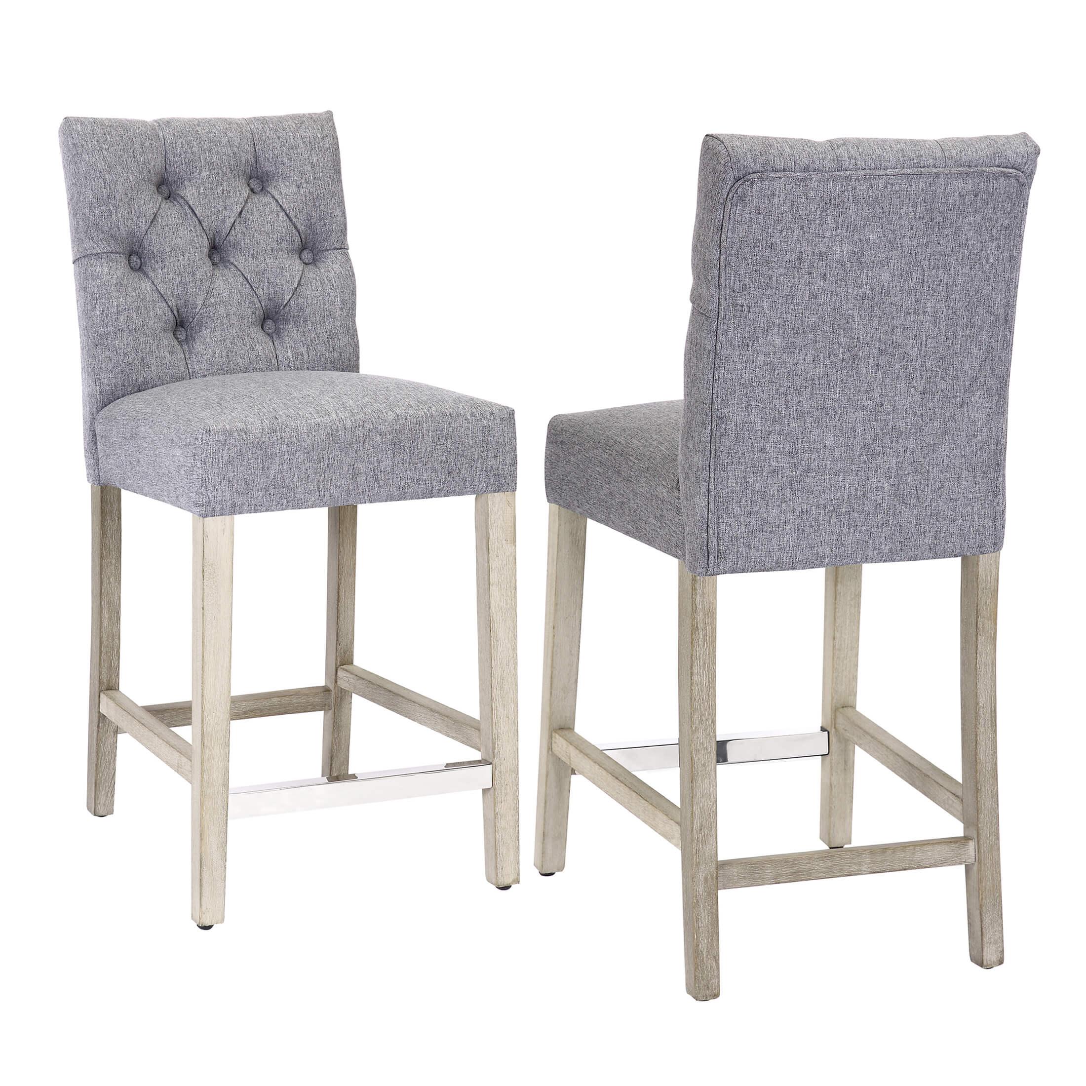 Jameson 24" Linen Fabric Tufted Upholstered Bar Stool Antique Gray (Set of 2) - Costaelm