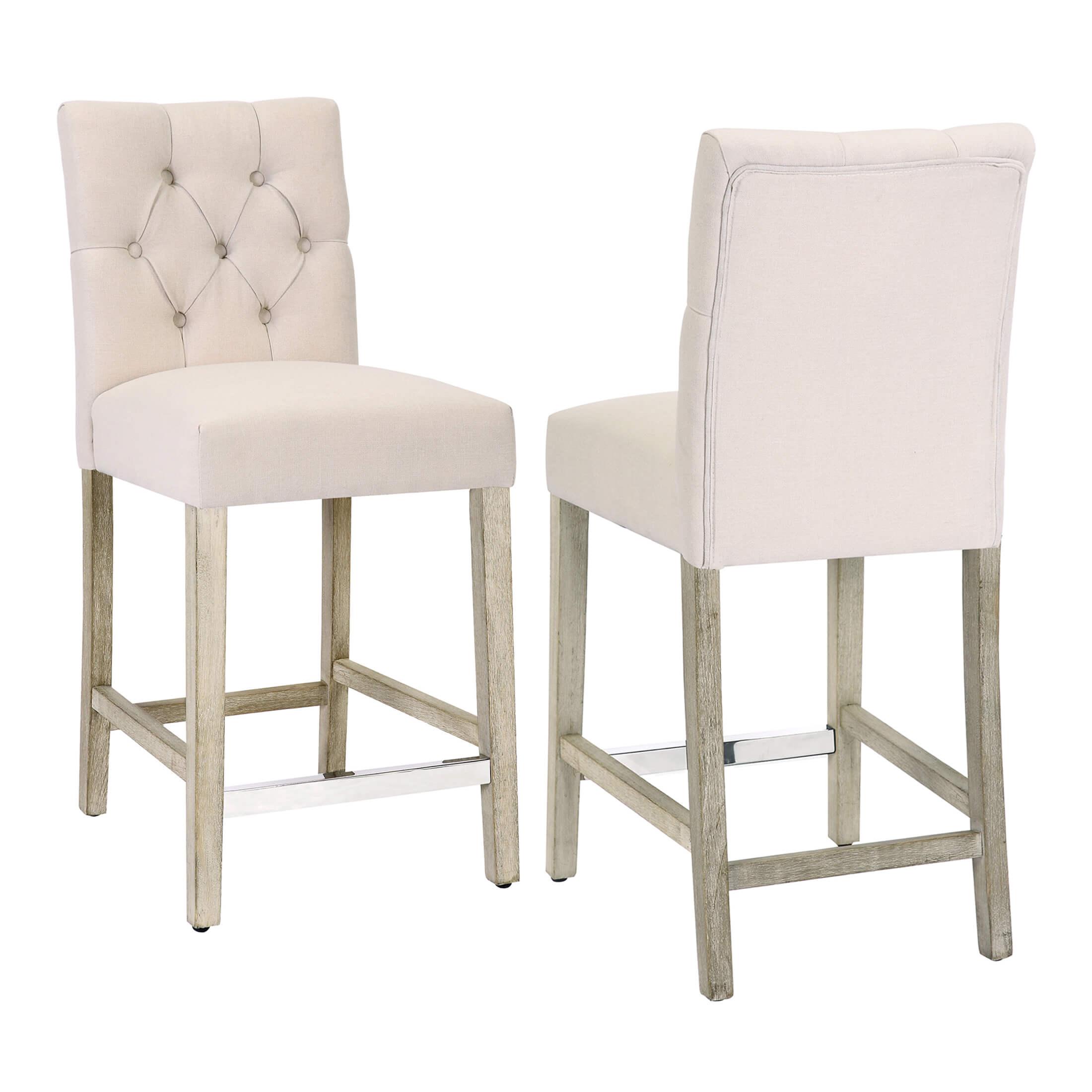 Jameson 24" Linen Fabric Tufted Upholstered Bar Stool Antique Gray (Set of 2) - Costaelm